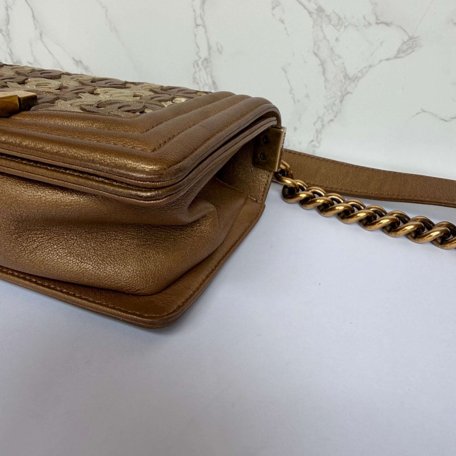 Authentic Chanel Paris-Dubai CC Gold Small Boy Bag