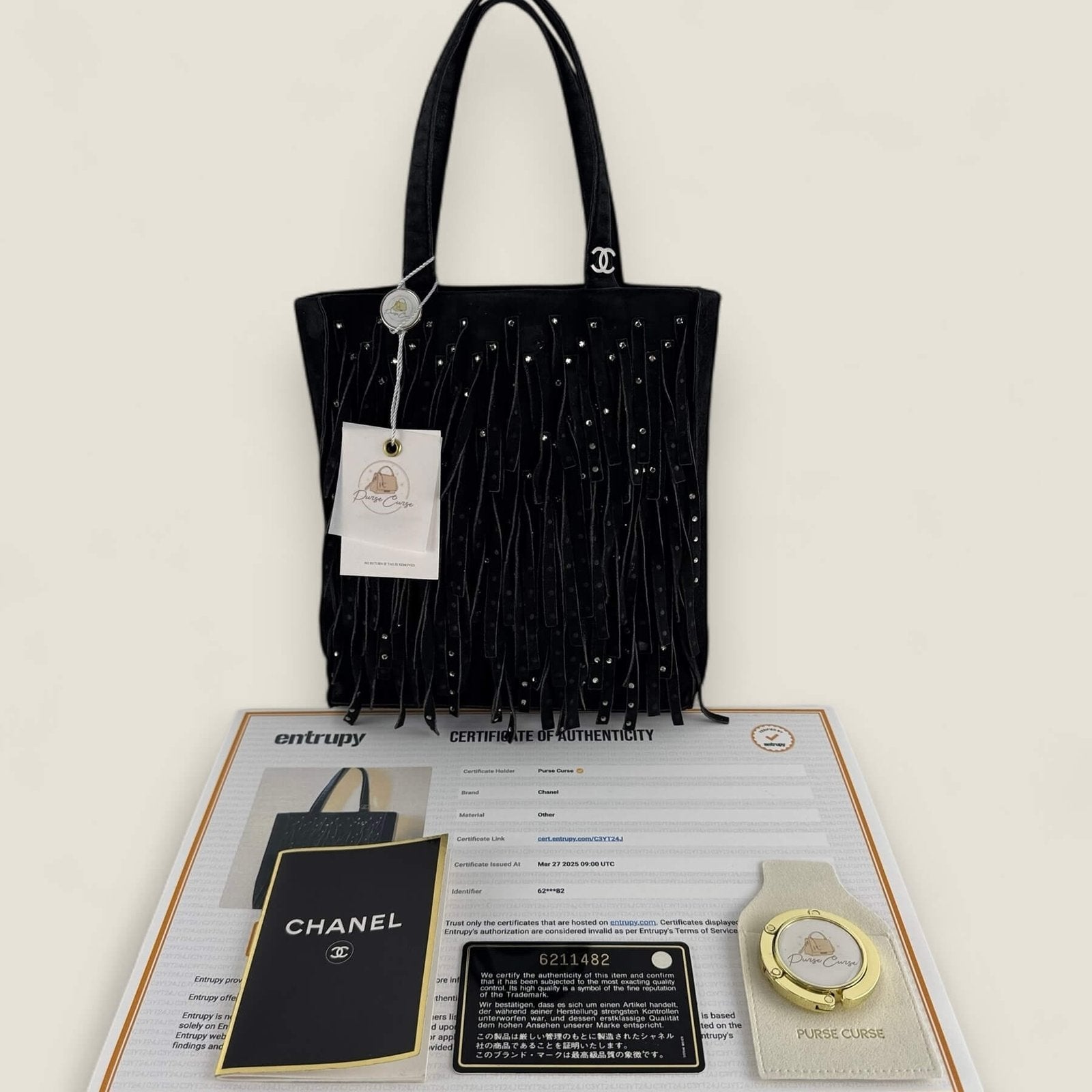 Authentic Chanel mini bag suede fringe rhinestones