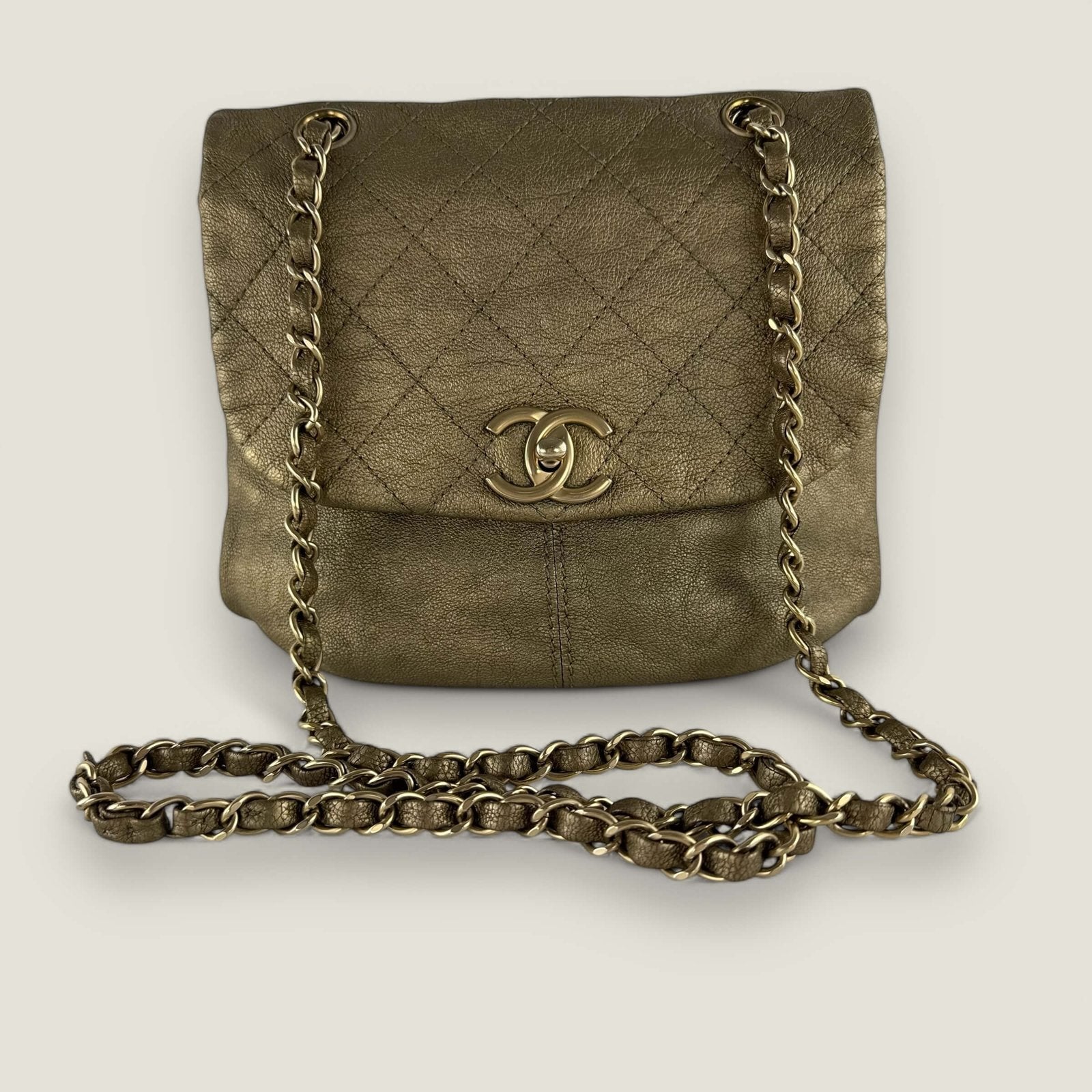 Authentieke Chanel tas caviar leer goud brons 2012 2013