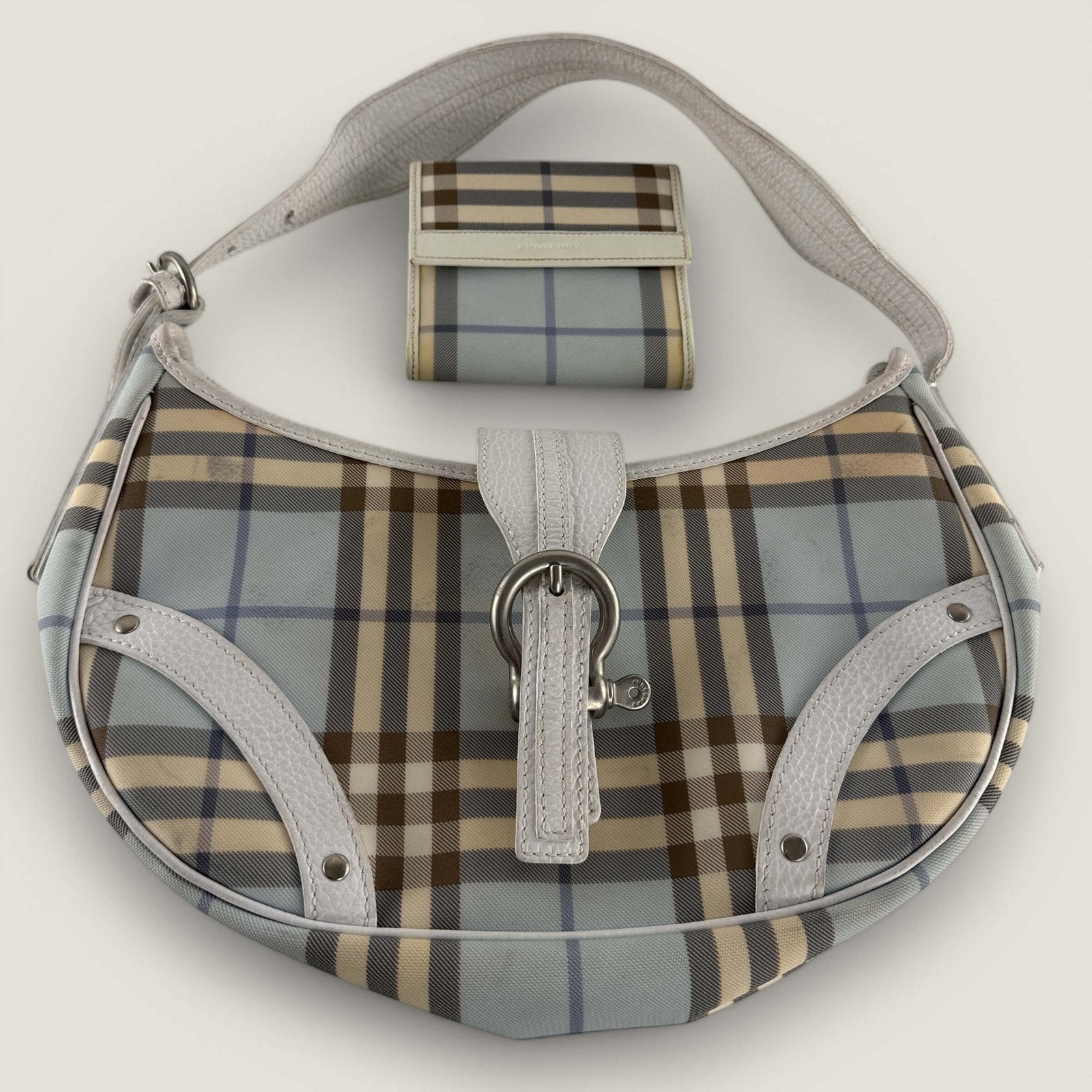 Burberry shoulder bag and wallet set blue checked