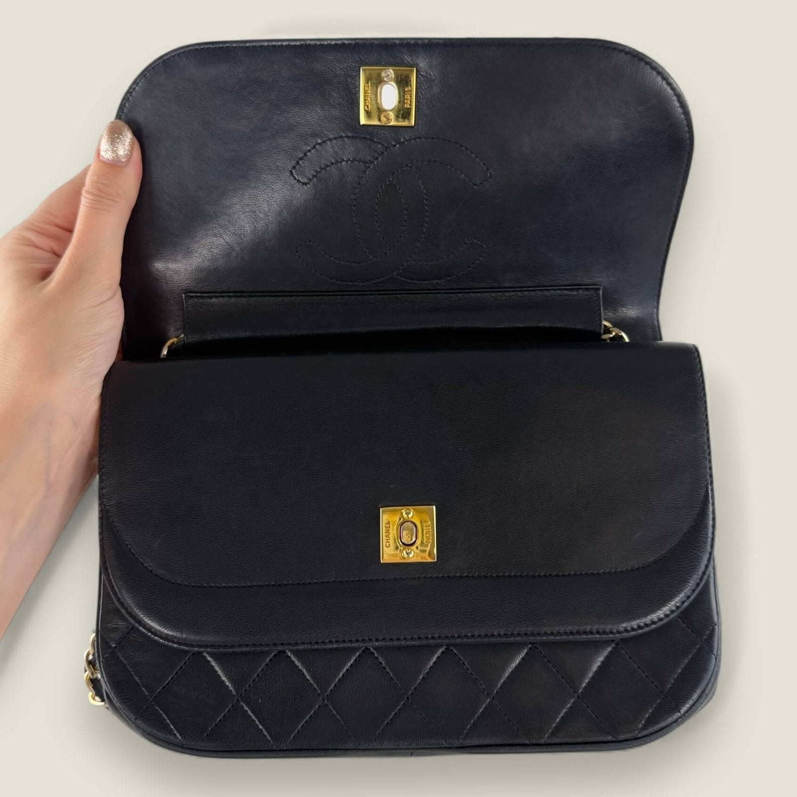 Chanel Double Flap Half Moon back bag detail