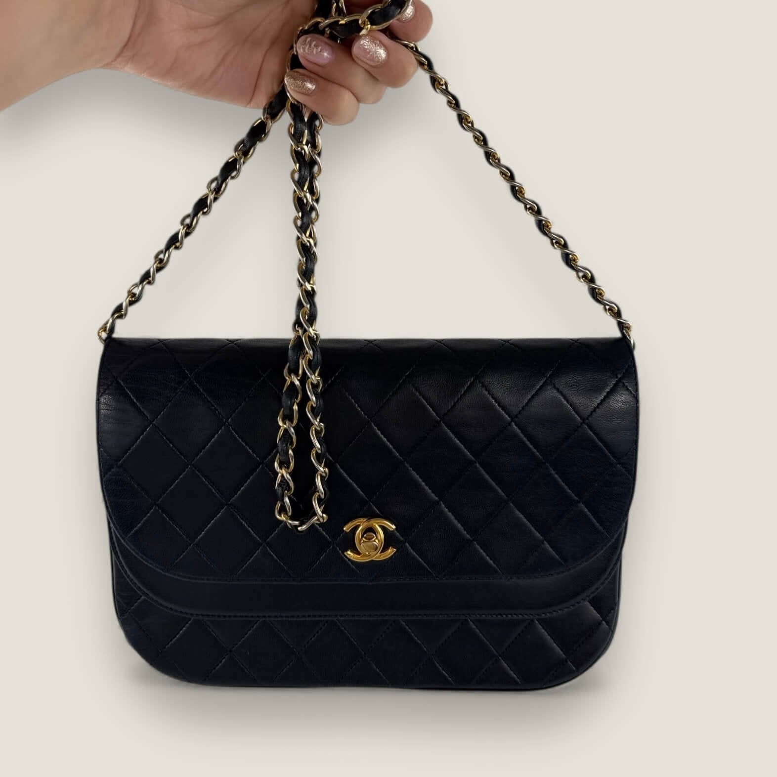 Chanel Double Flap Half Moon chain as clutch
