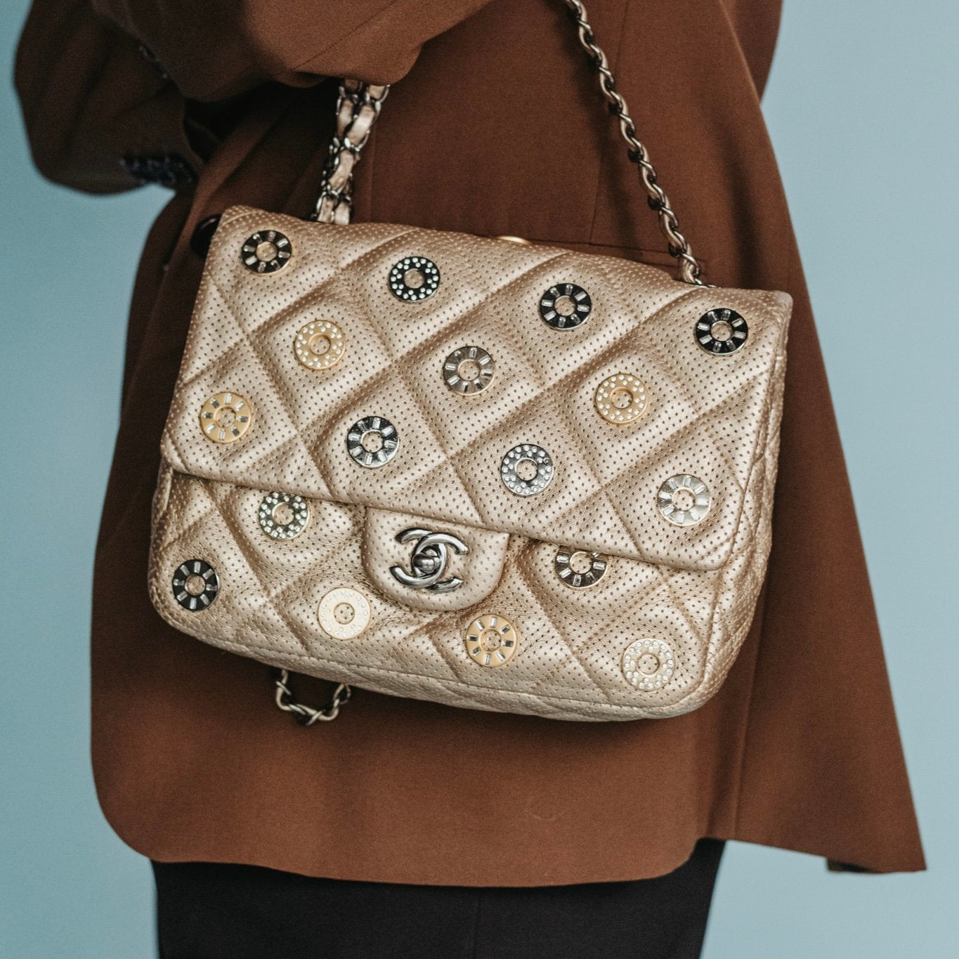 Chanel Paris-Dubai perforated metallic lambskin medals flap