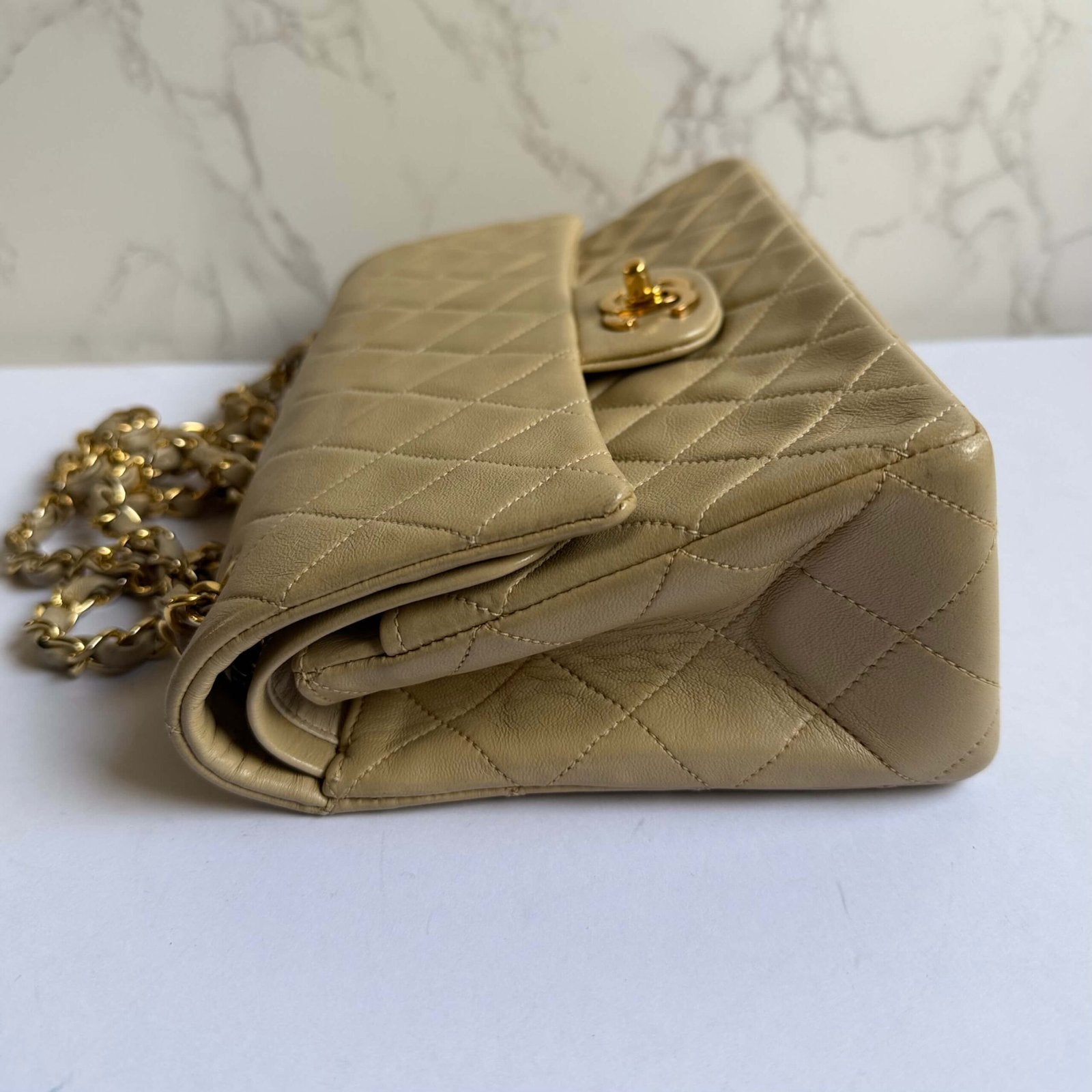 Chanel beige classic flap shoulder bag