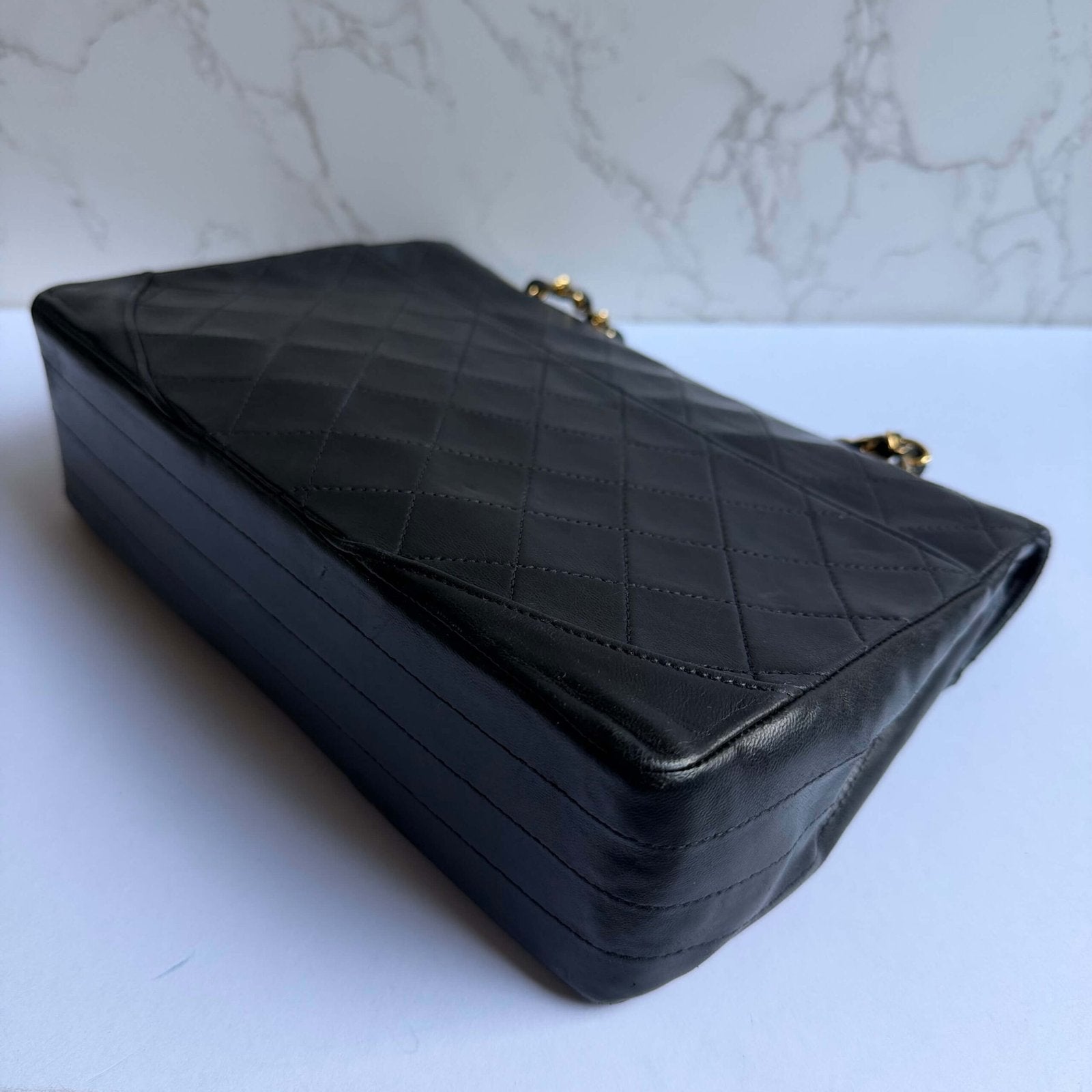 Chanel double chain bag black lambskin elegant vintage look
