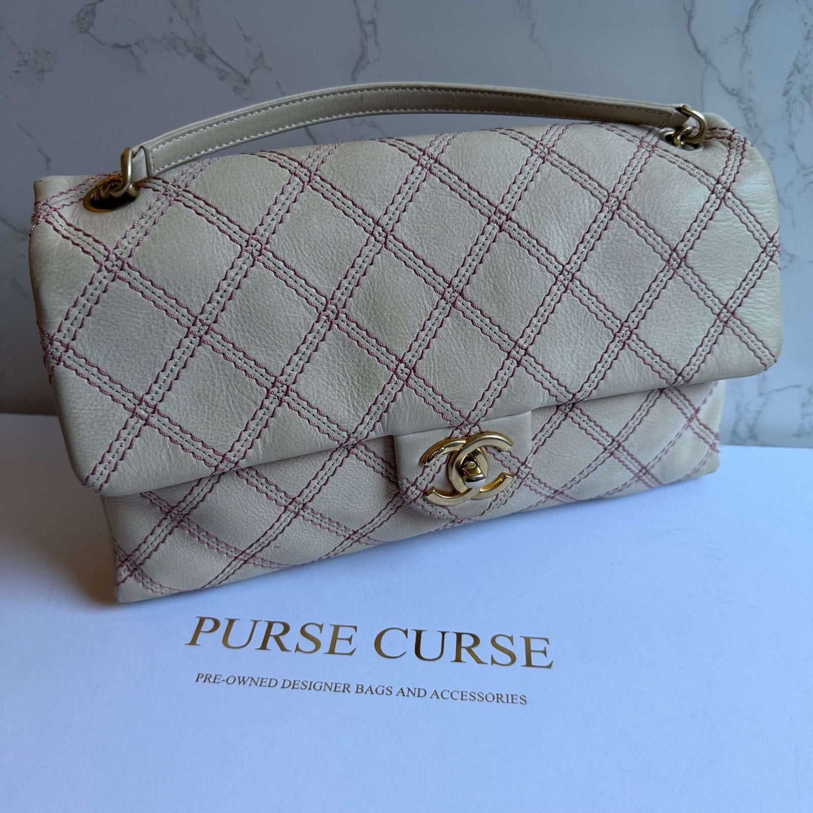 Chanel jumbo designer bag beige calfskin