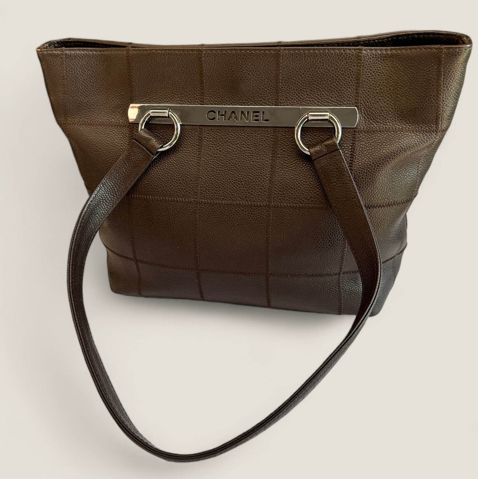 Chanel pre-loved brown soft caviar Chocolate Bar bag silver hardware