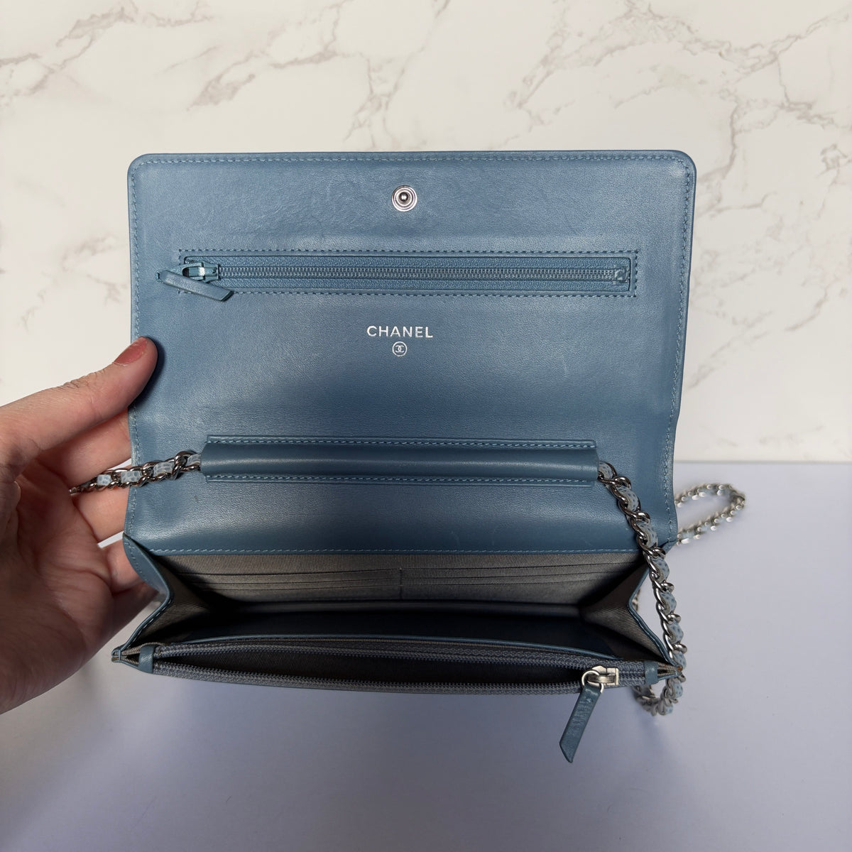 Chanel binnenkant authentieke wallet on chain caviar leer