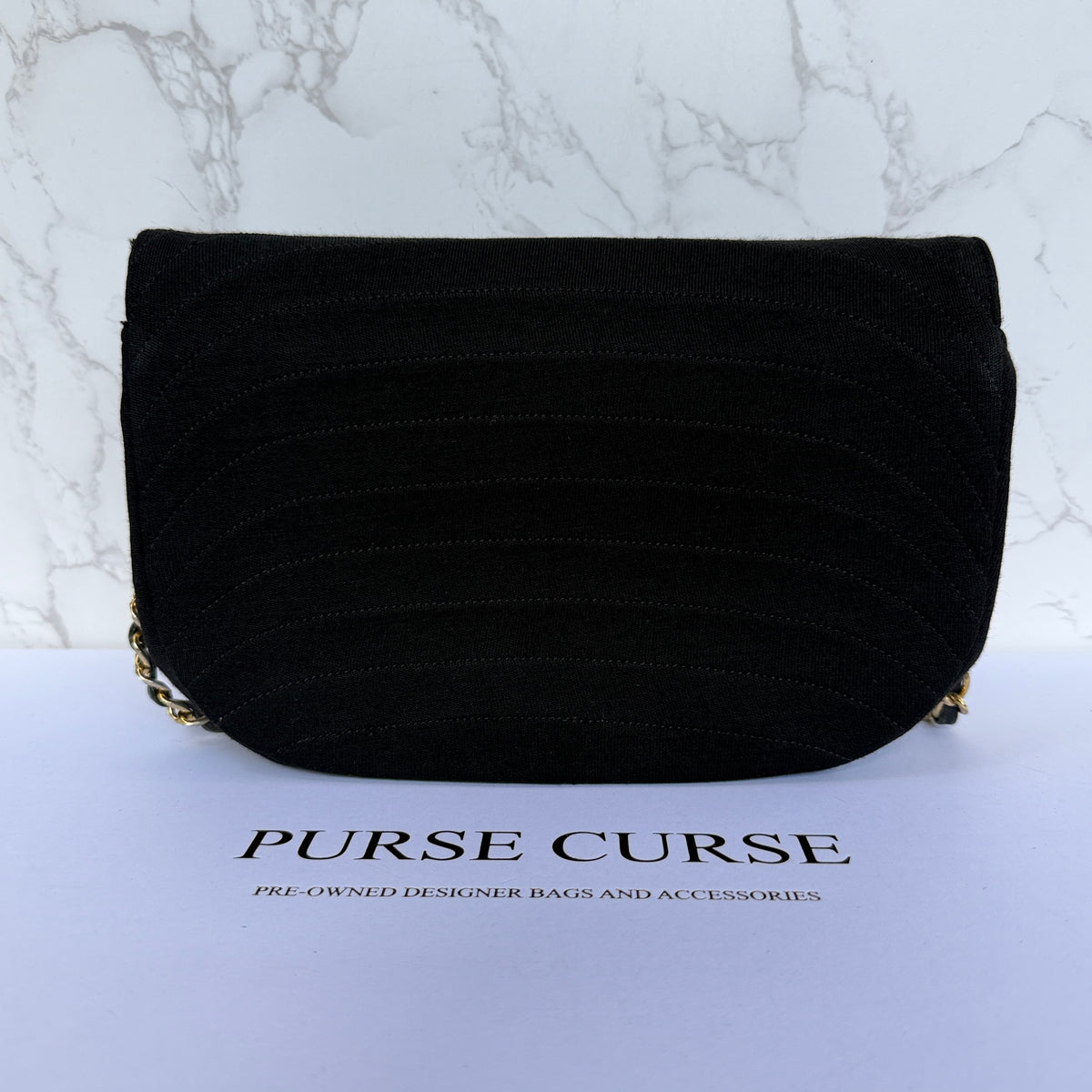 Chanel vintage half moon flap zwart stof achterkant