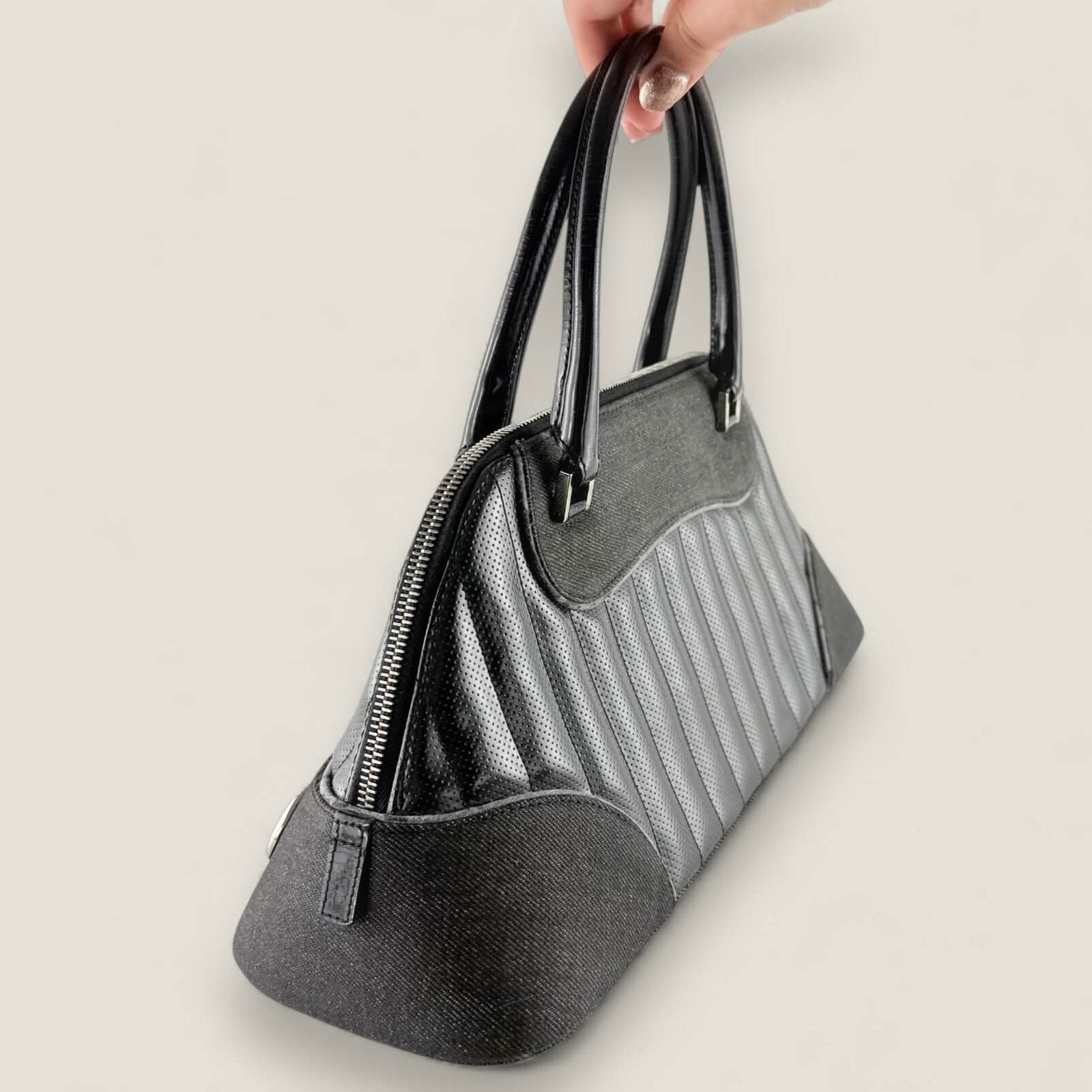Christian Dior top handle bag from 2001 with denim details and edgy, elegant look