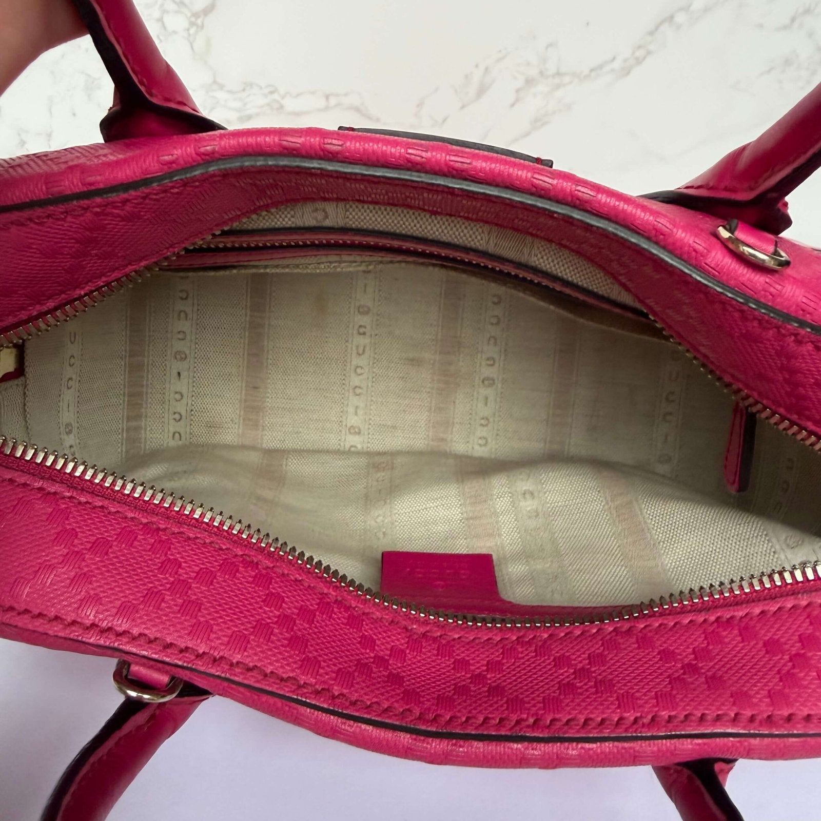 Gucci Diamanté Bright Leather Satchel pink top view