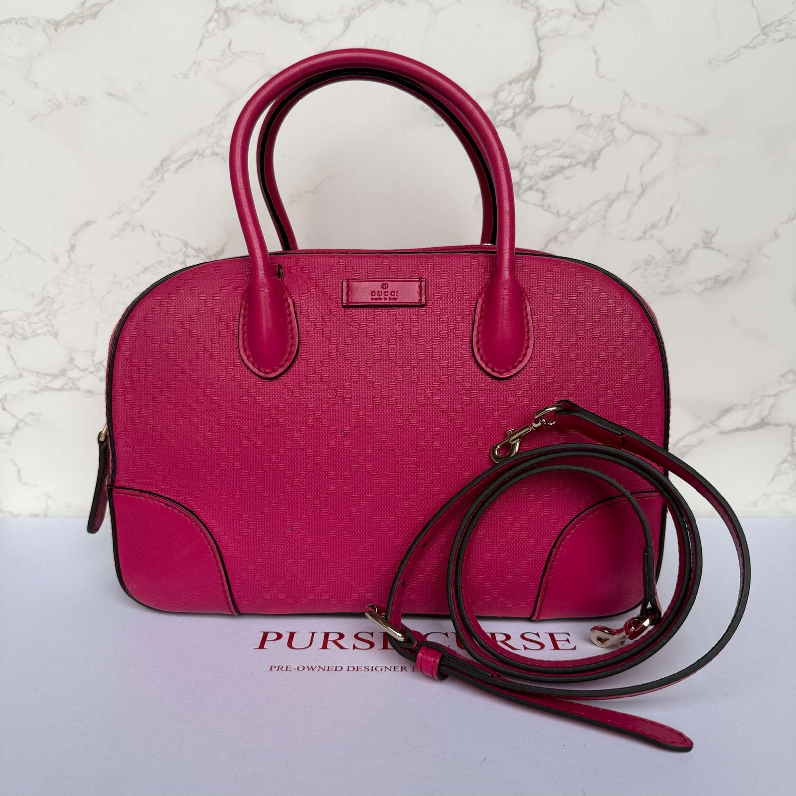 Gucci Diamanté Bright Leather Satchel pink handbag