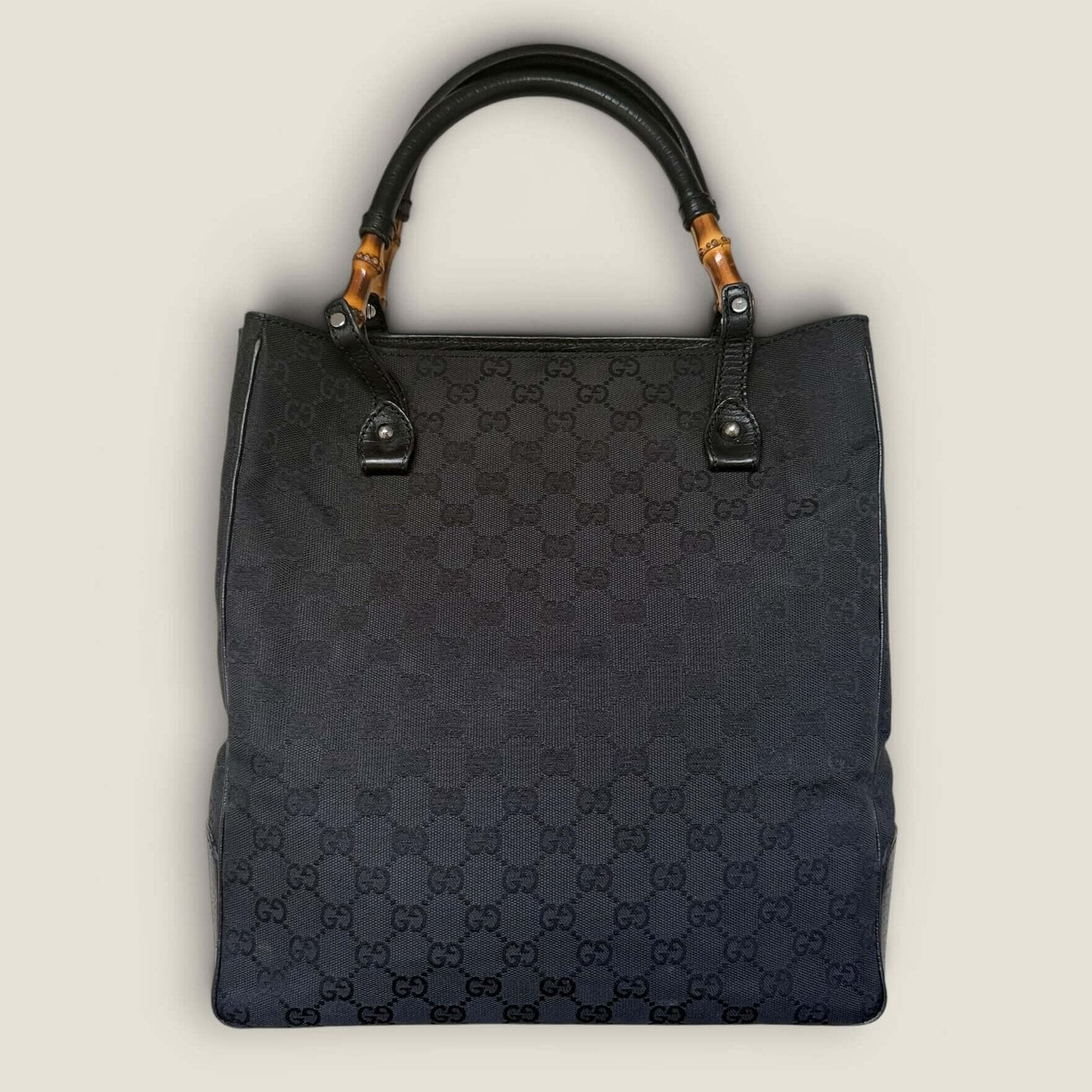Gucci GG supreme canvas bamboo tote zwart