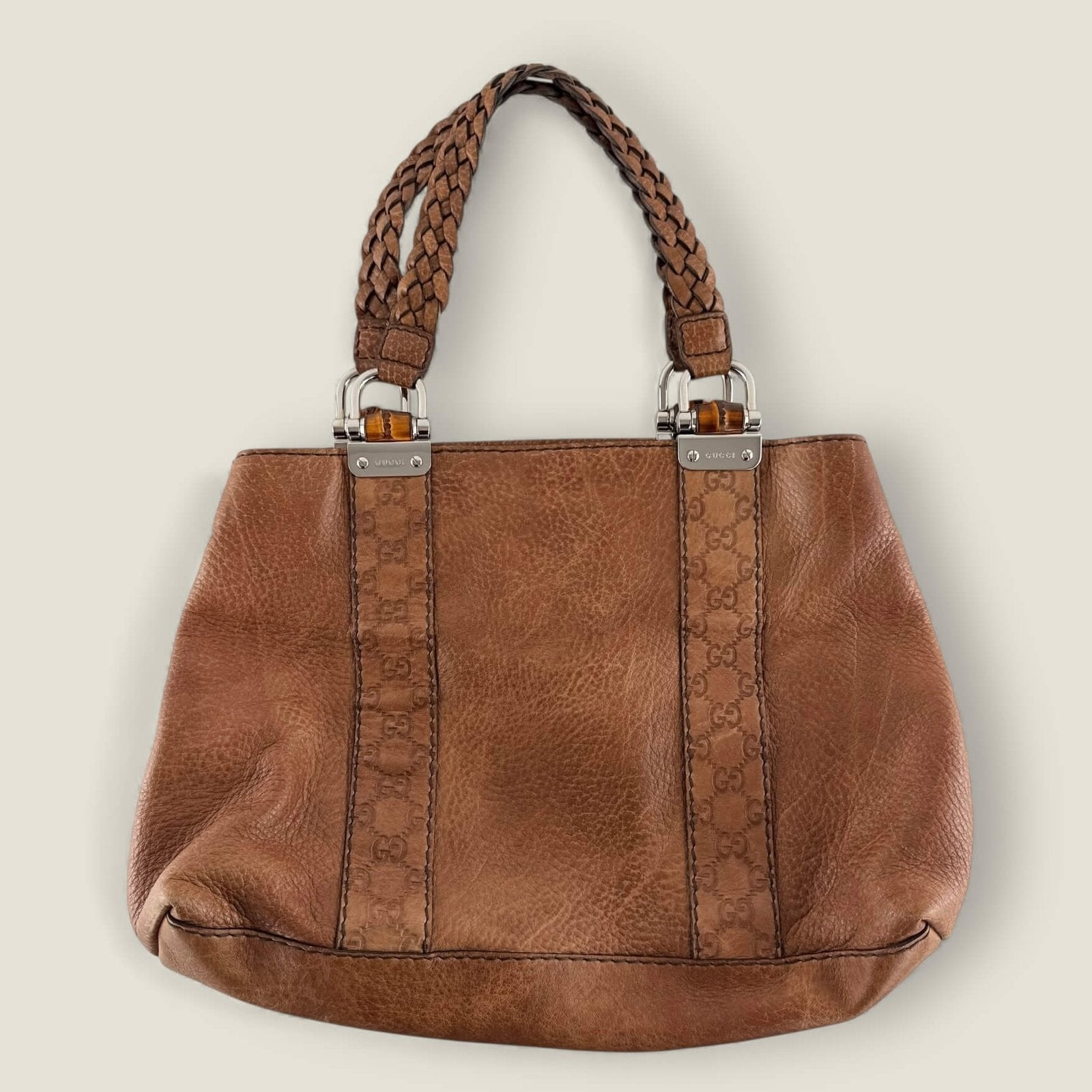 Gucci bamboo libeccio handbag brown leather front