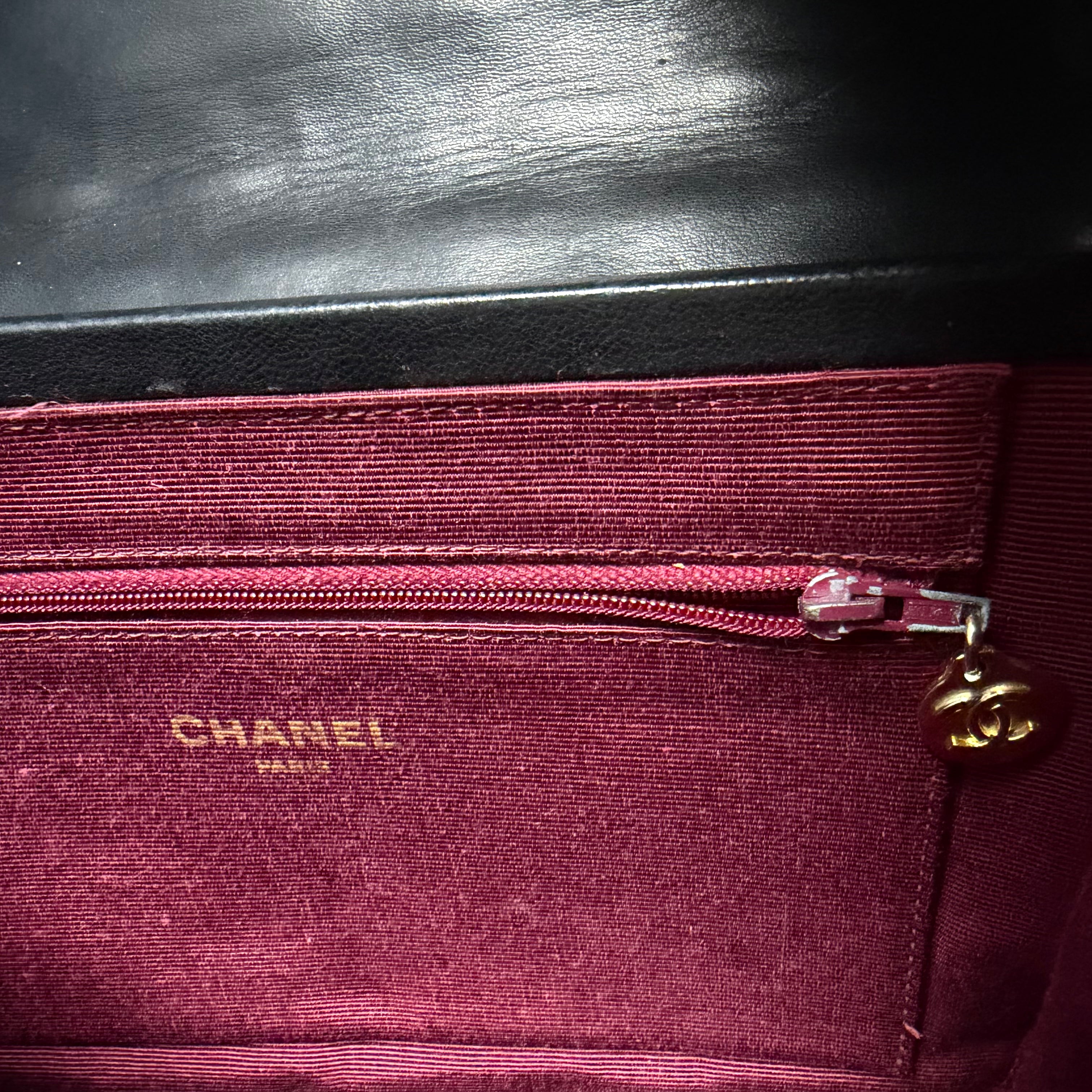 Interior burgundy lining vintage Chanel single flap