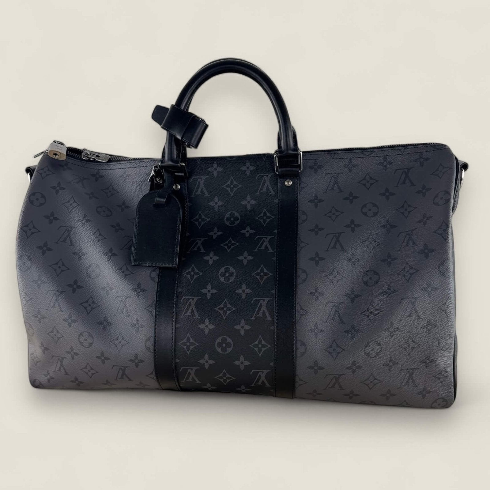 Louis Vuitton Keepall 50 achterkant met zwart vachetta leer