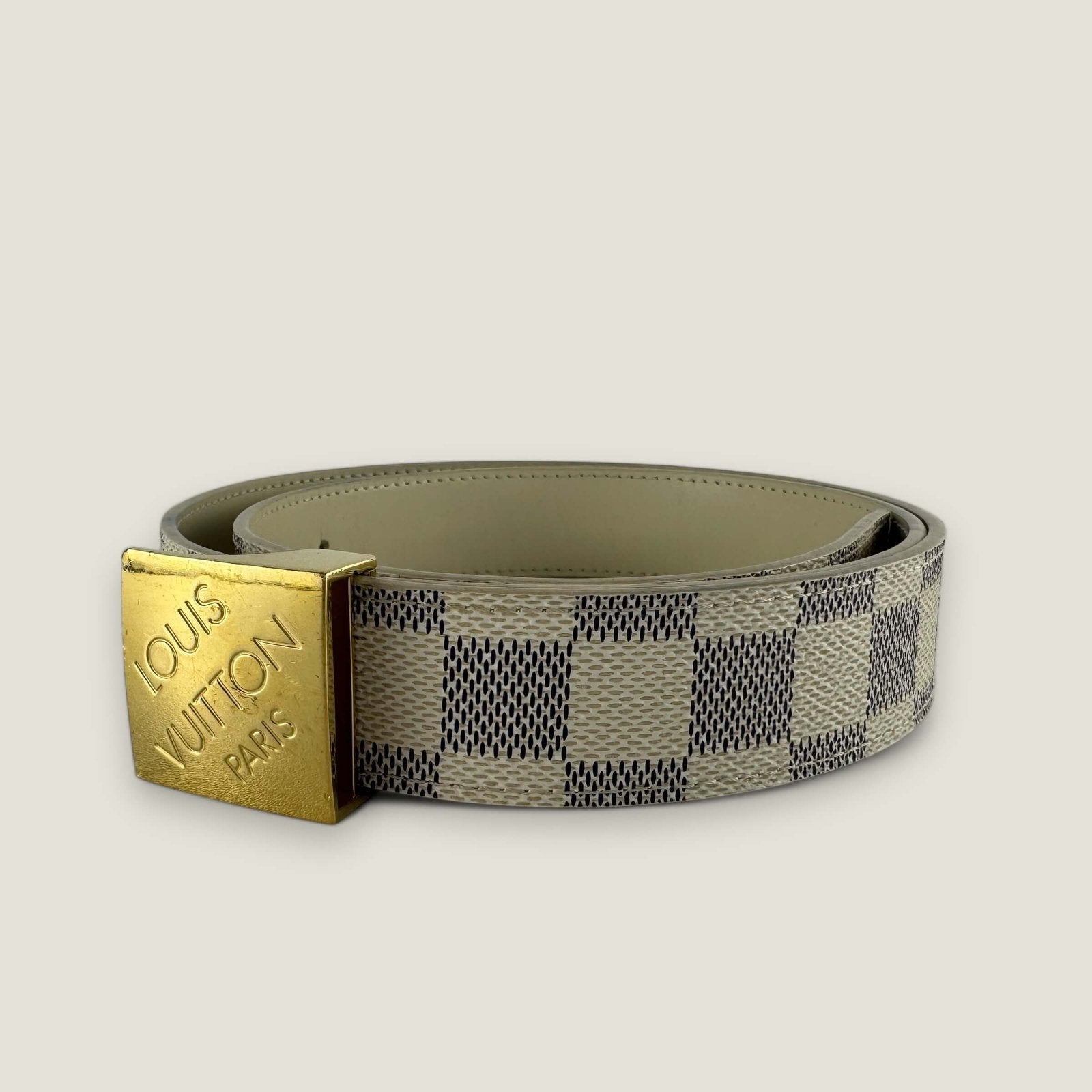 Louis Vuitton belt Damier Azur gold hardware