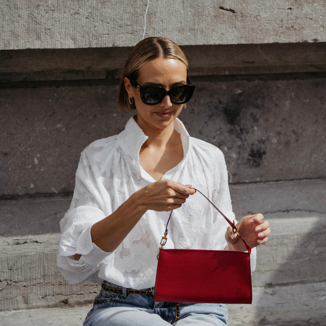 Louis Vuitton vintage pochette accessoires rood epi leer