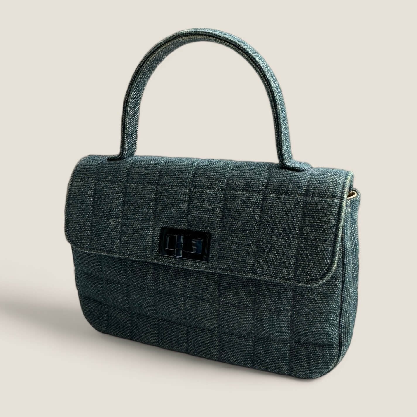 Pre-owned Chanel Chocolate bar bag denim fabric mademoiselle lock