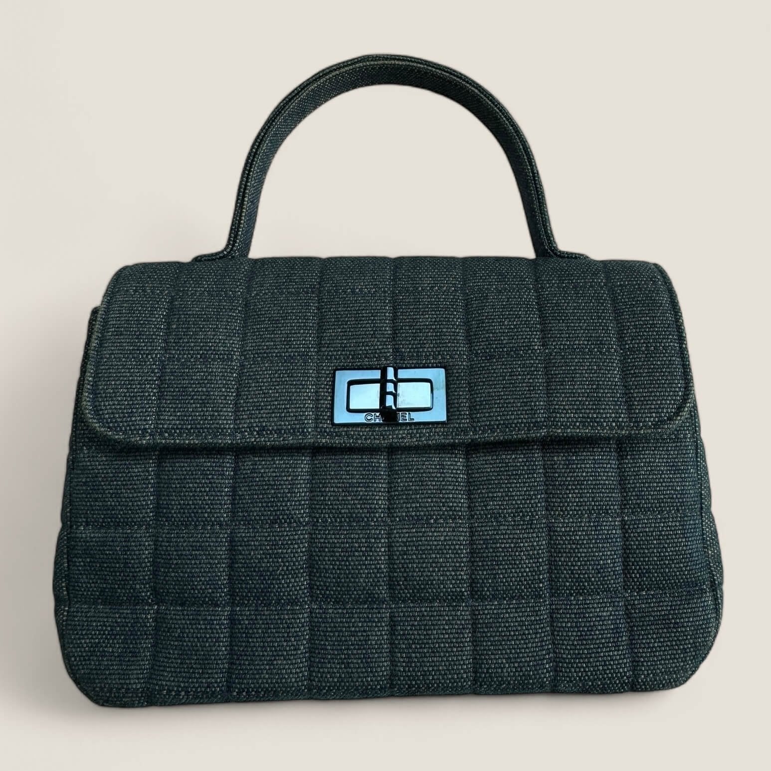 Pre-owned Chanel Denim Chocolate bar 2.55 top handle mini bag