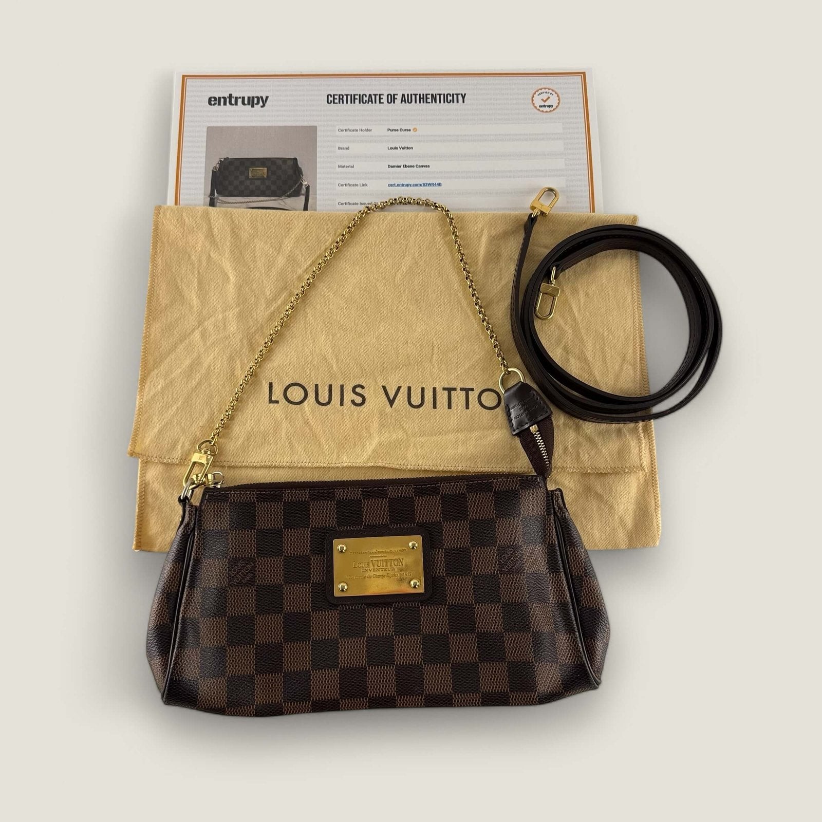 Pre-owned Louis Vuitton Eva Damier Ebene canvas Entrupy certificate