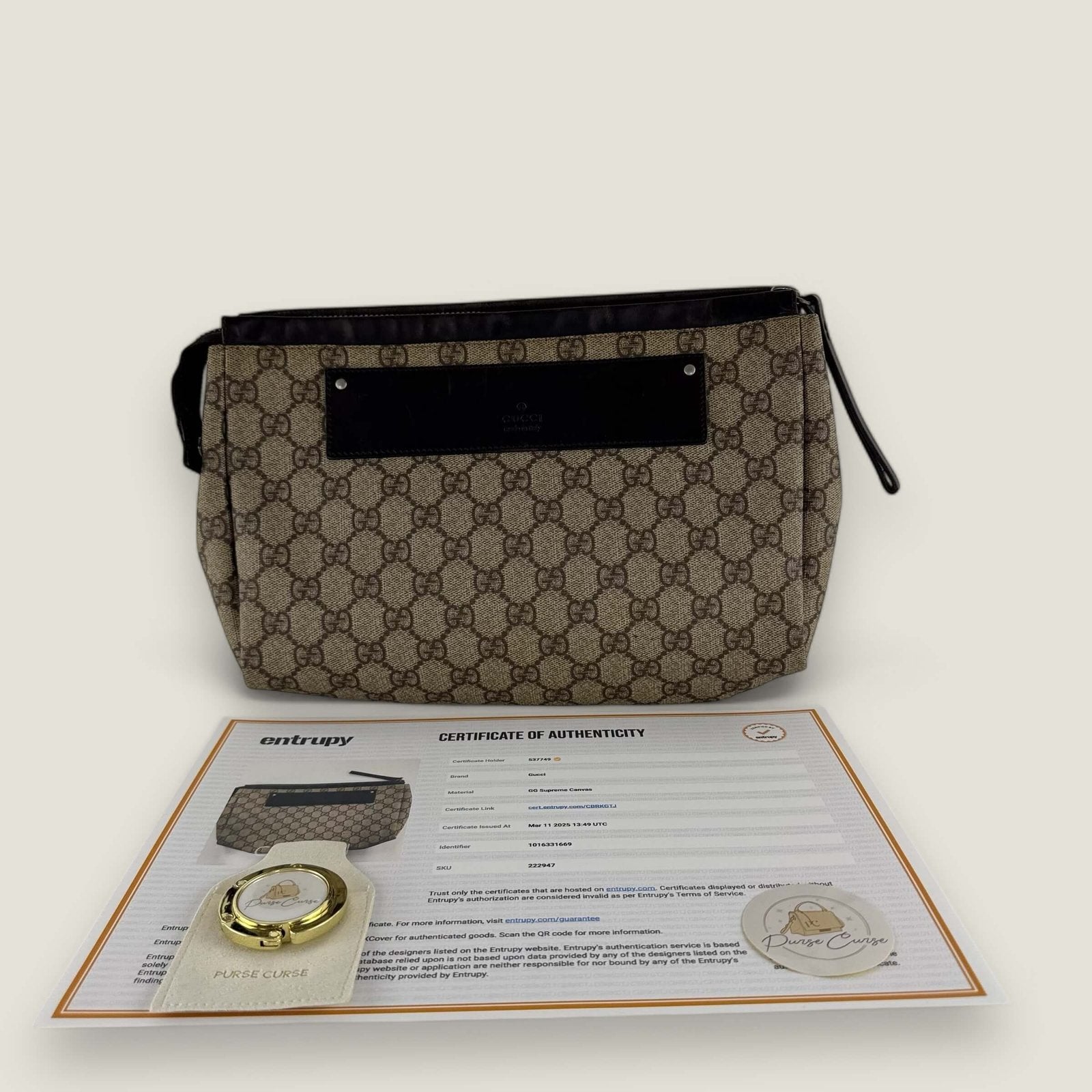 pre-owned Gucci toiletry bag pouch authentic Entrupy certificate