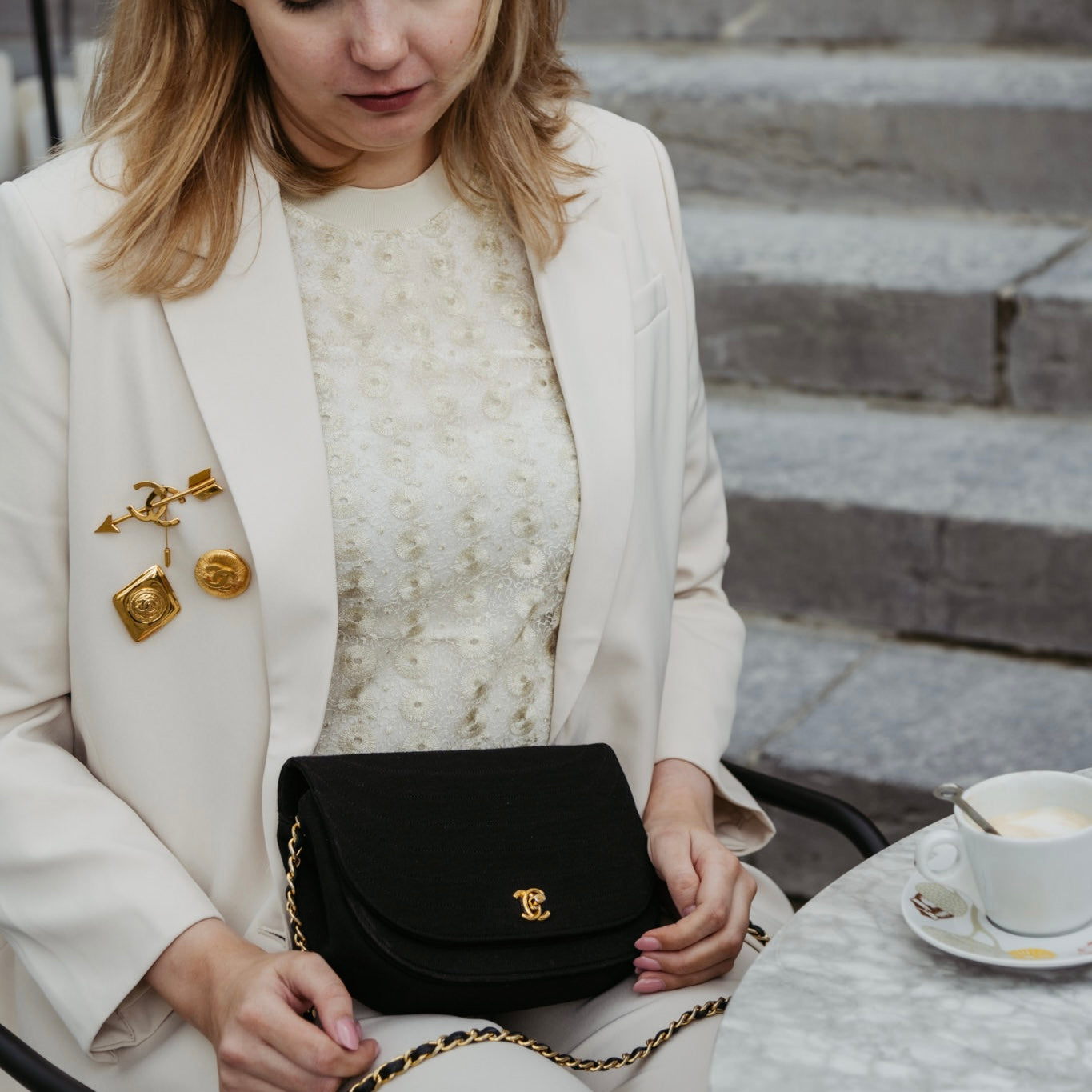 Vintage Chanel bag half moon single flap black
