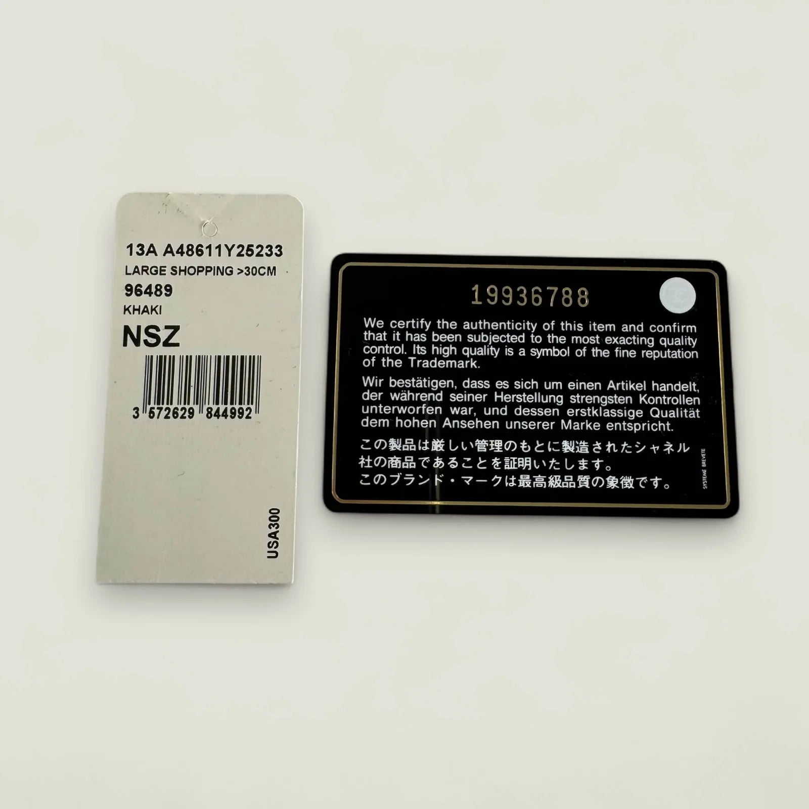 authenticiteitskaart en Chanel tag authentieke tas