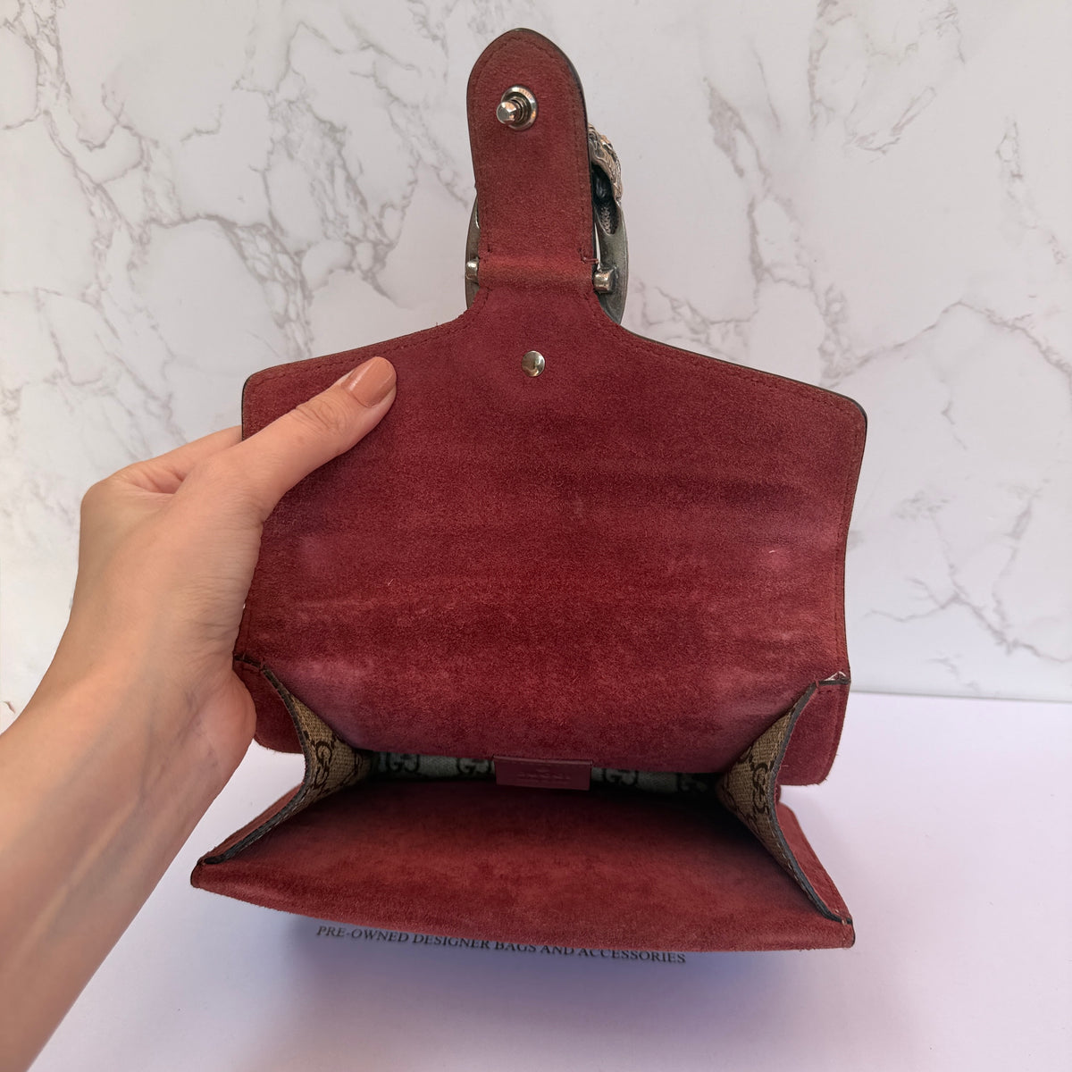 binnenkant Gucci Dionysus GG Blooms mini tas