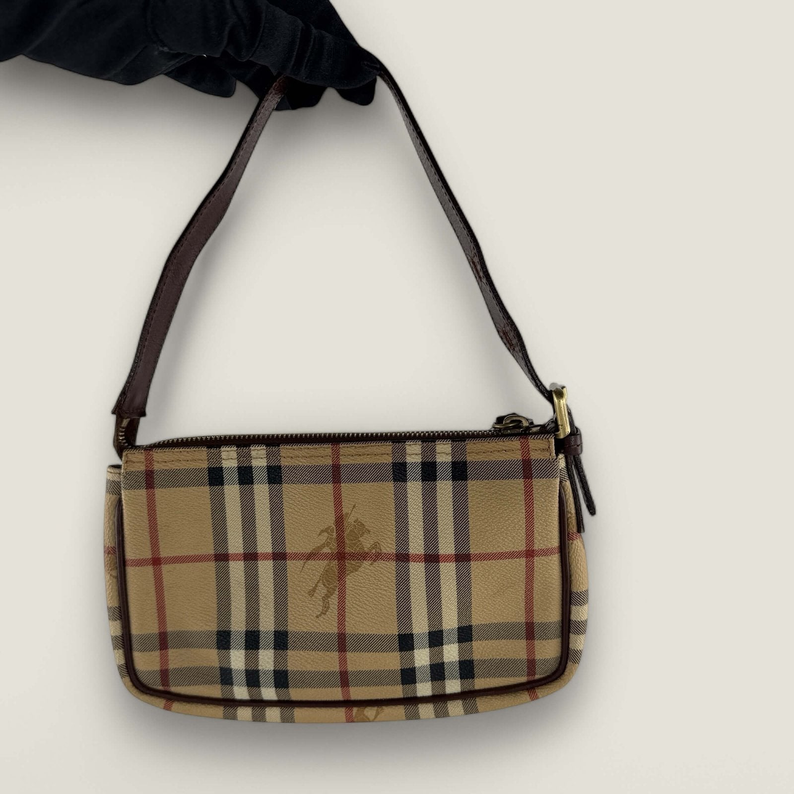 pre-owned Burberry checked pochette haymarket print