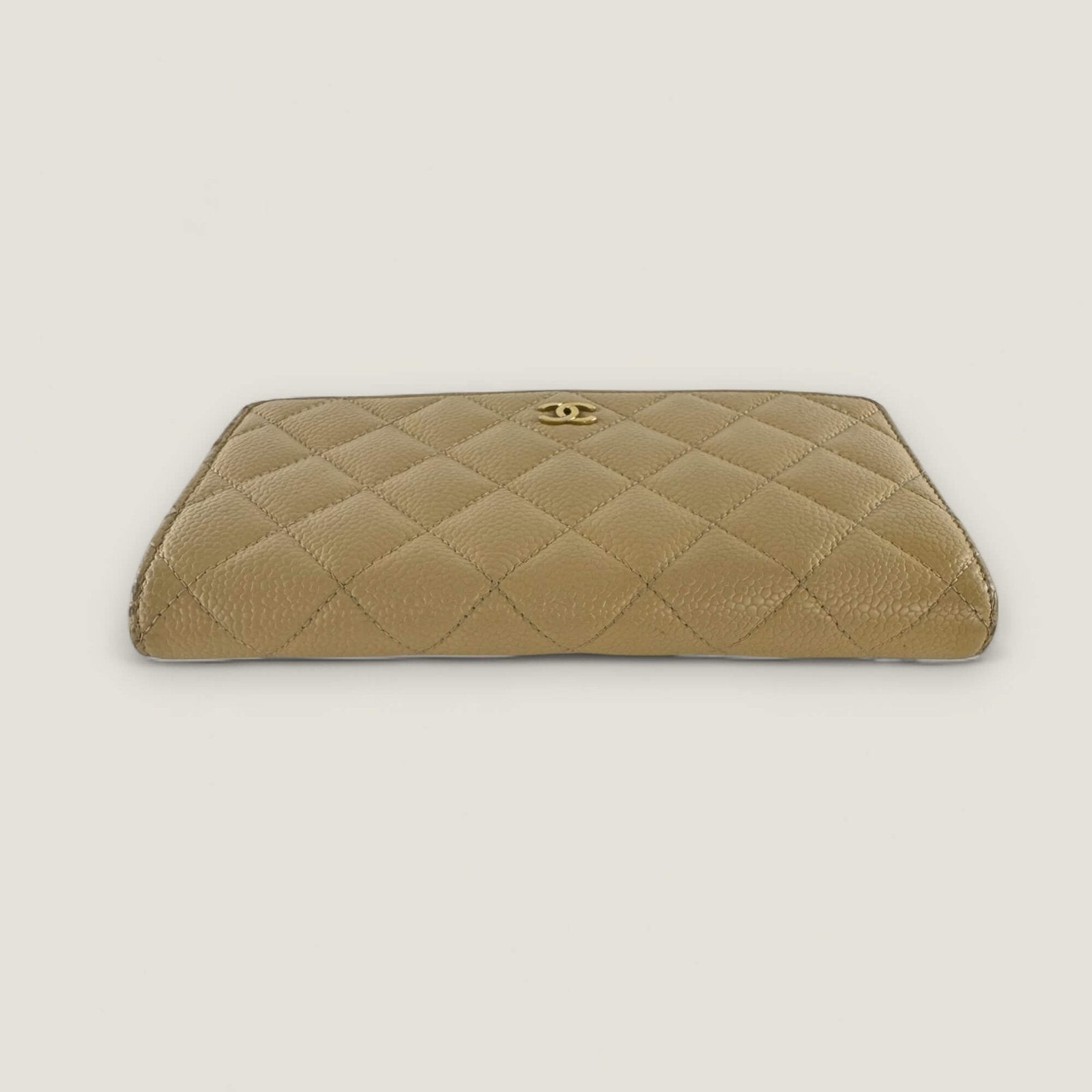 pre-owned Chanel wallet beige caviar leather