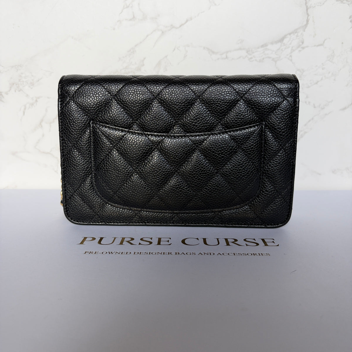 tweedehands Chanel wallet on chain zwart caviar leer gouden hardware