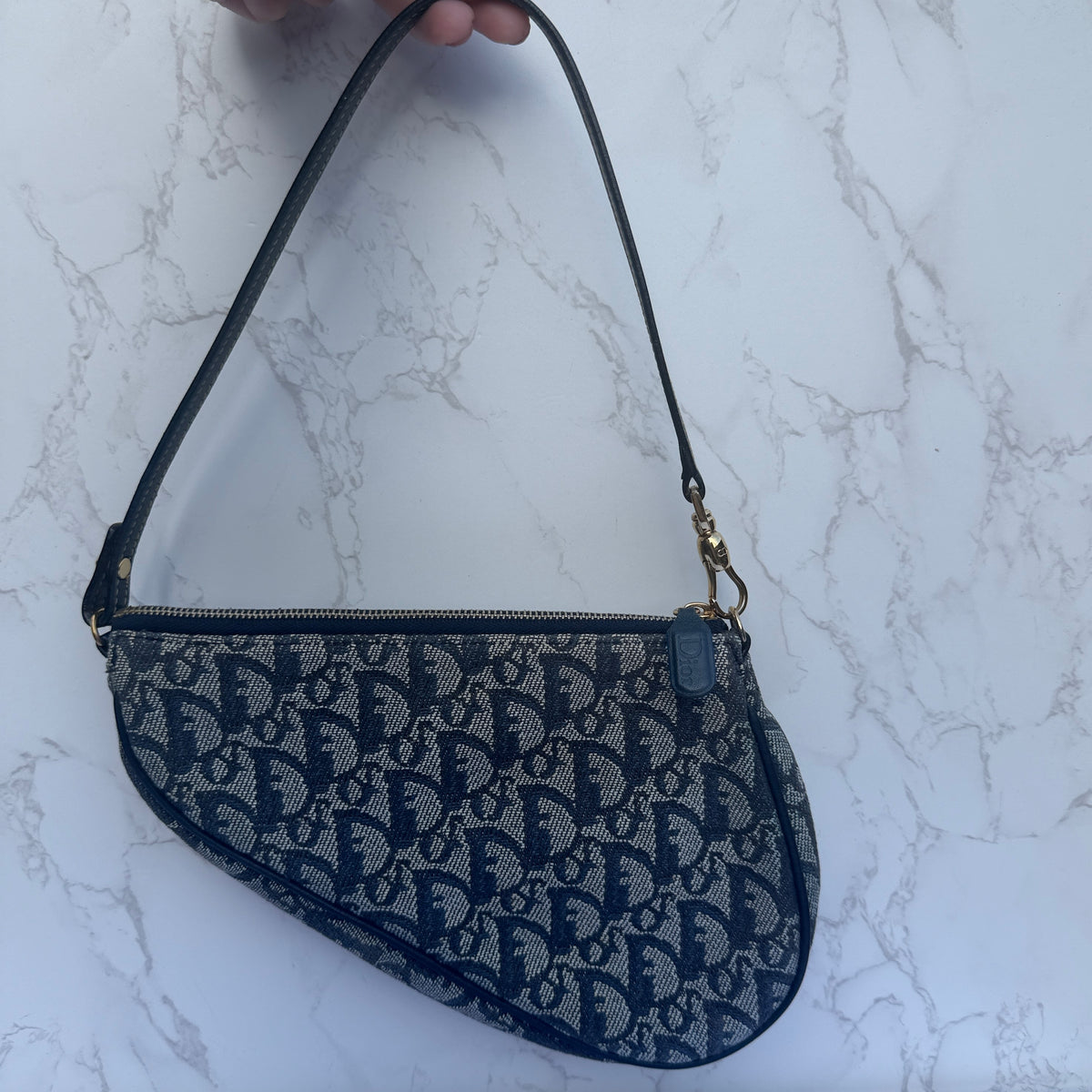 vintage Christian Dior saddle pochette navy