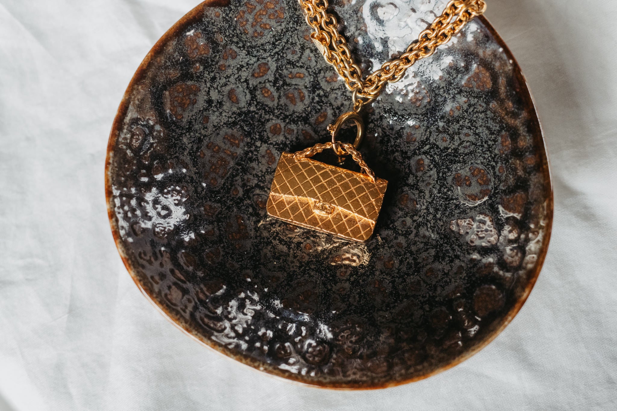 Authentic vintage Chanel chain with 24k gold-plated classic flap bag charm