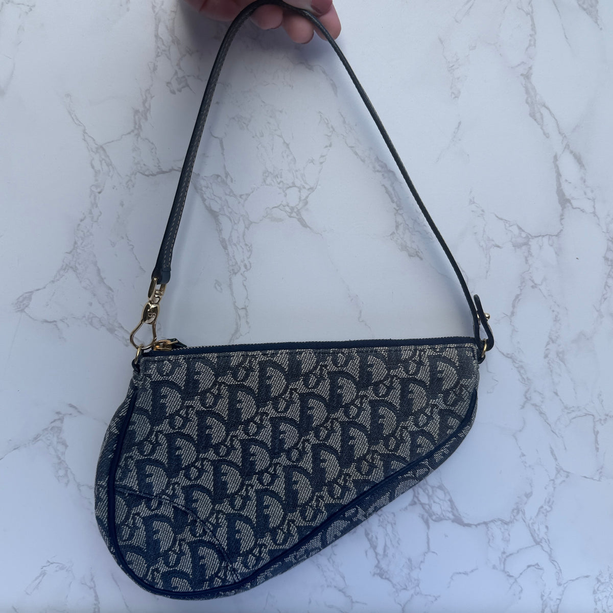 Authentieke vintage Dior saddle pochette navy