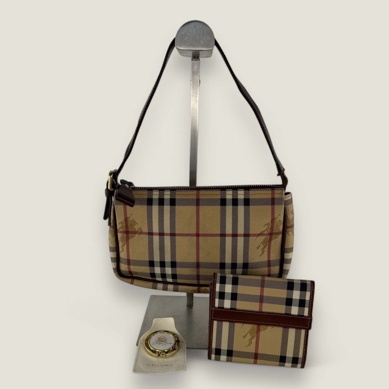 Burberry checked shoulder bag and wallet set