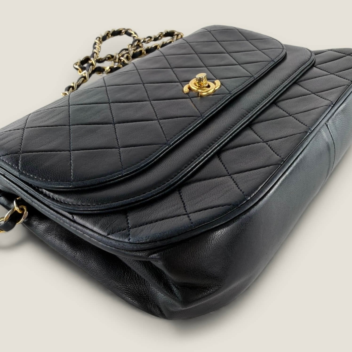 Chanel Double Flap Half Moon corners vintage patina