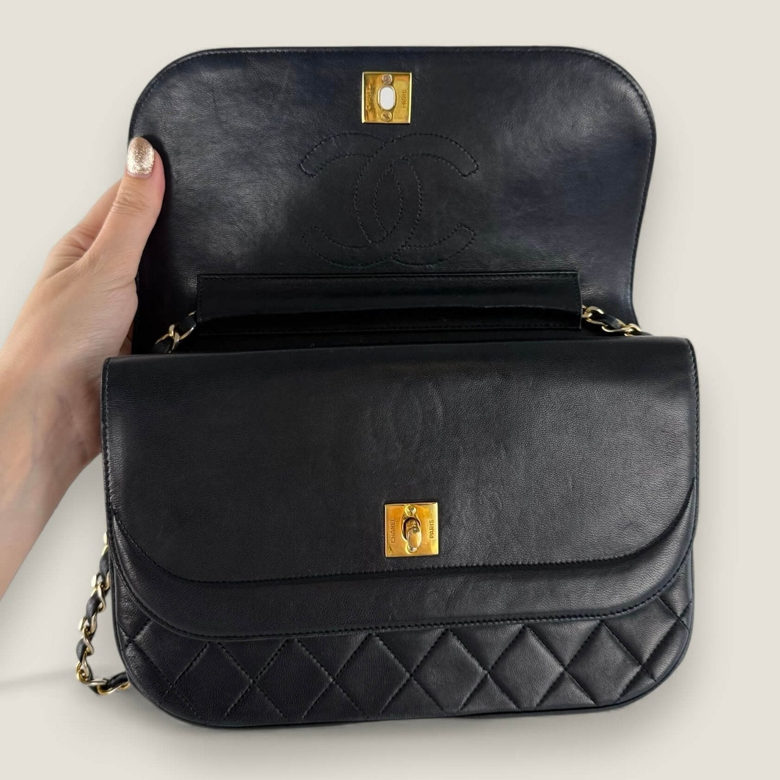 Chanel Double Flap Half Moon interior detail