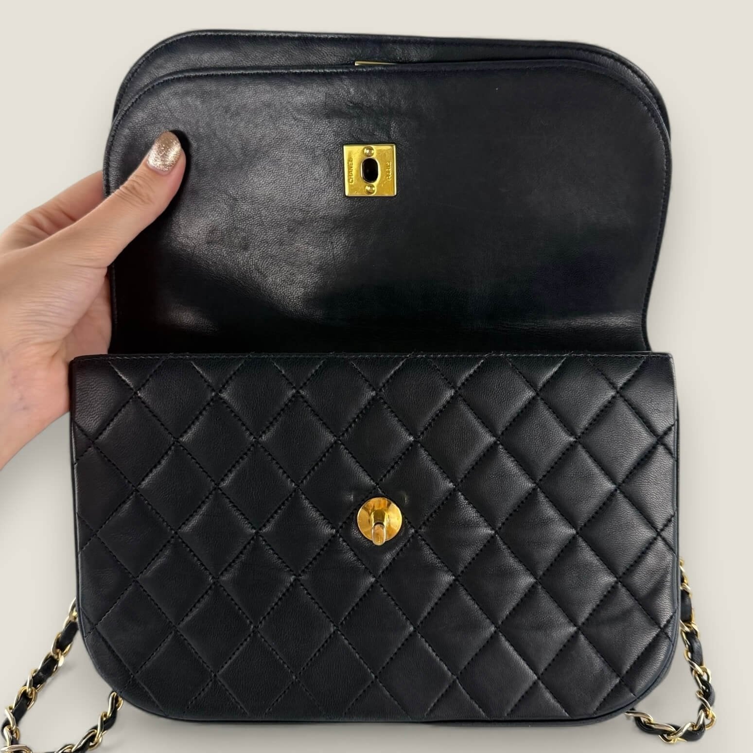 Chanel Double Flap Half Moon bag inside