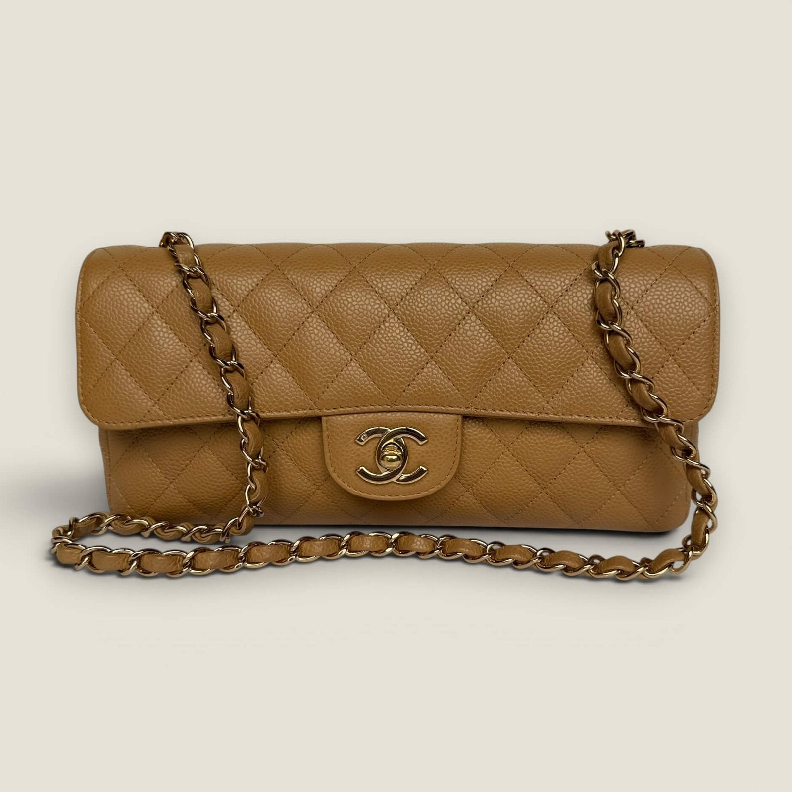 Chanel East West flap beige caviar 24k goldplated hardware