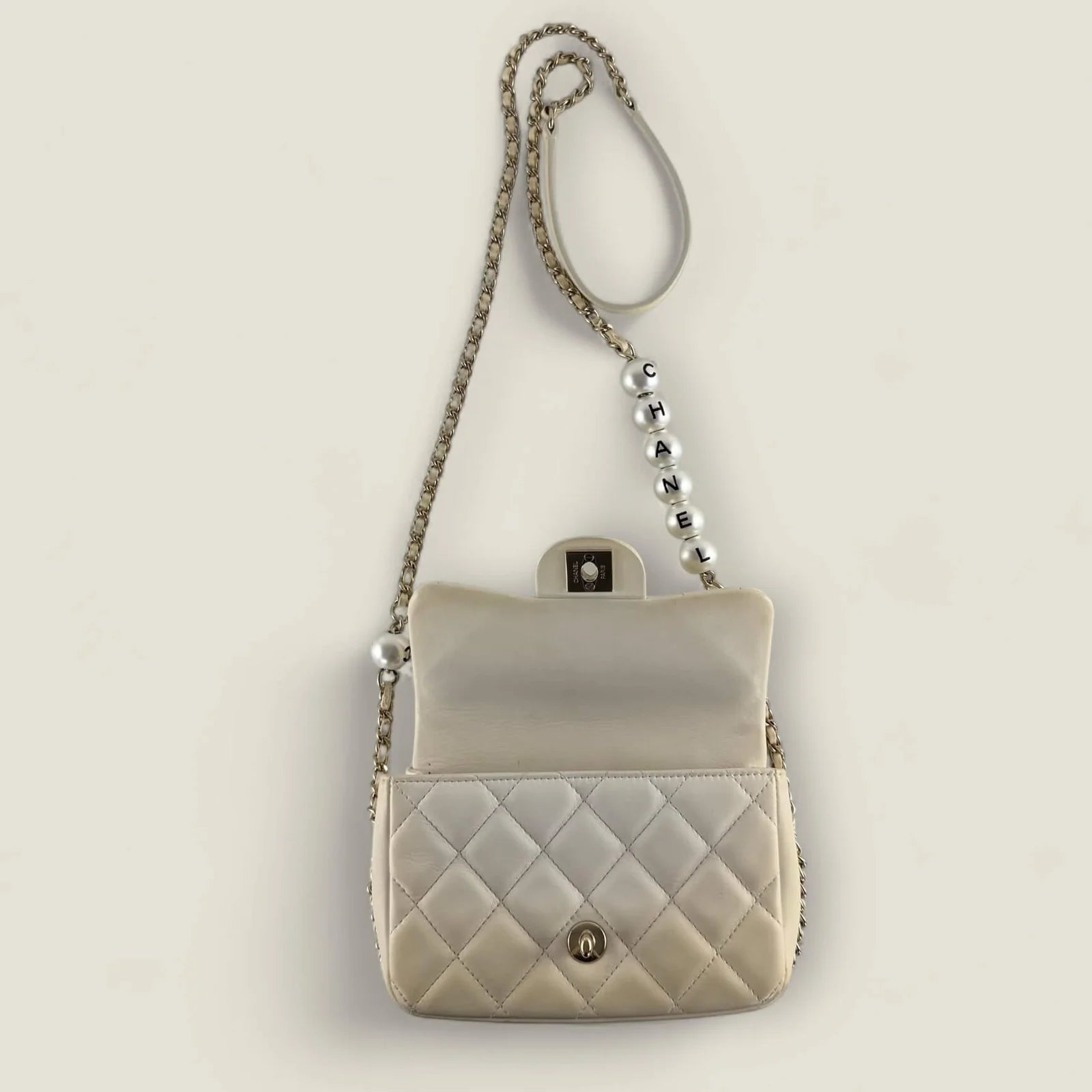Chanel Mini Flap with leather and pearls – shoulder chain