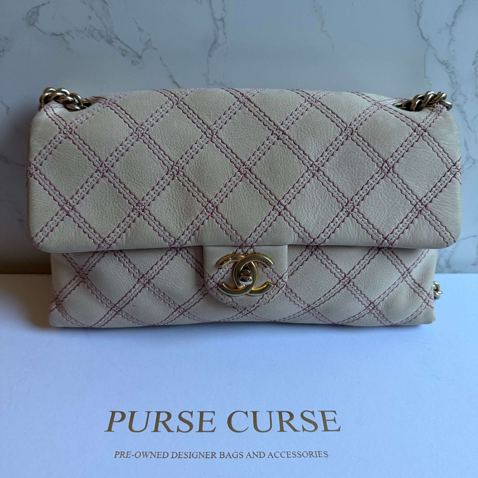 Chanel beige jumbo shoulder bag quilted calfskin