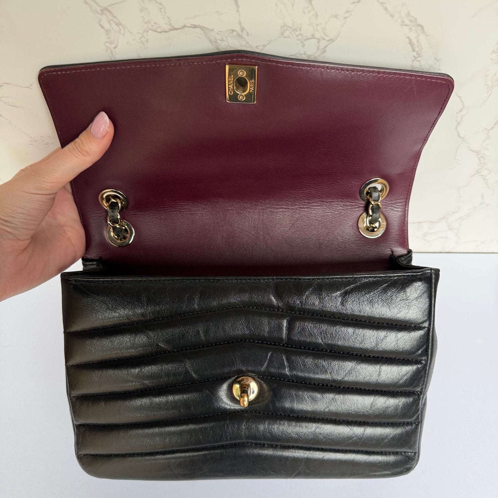 Chanel burgundy lining detail