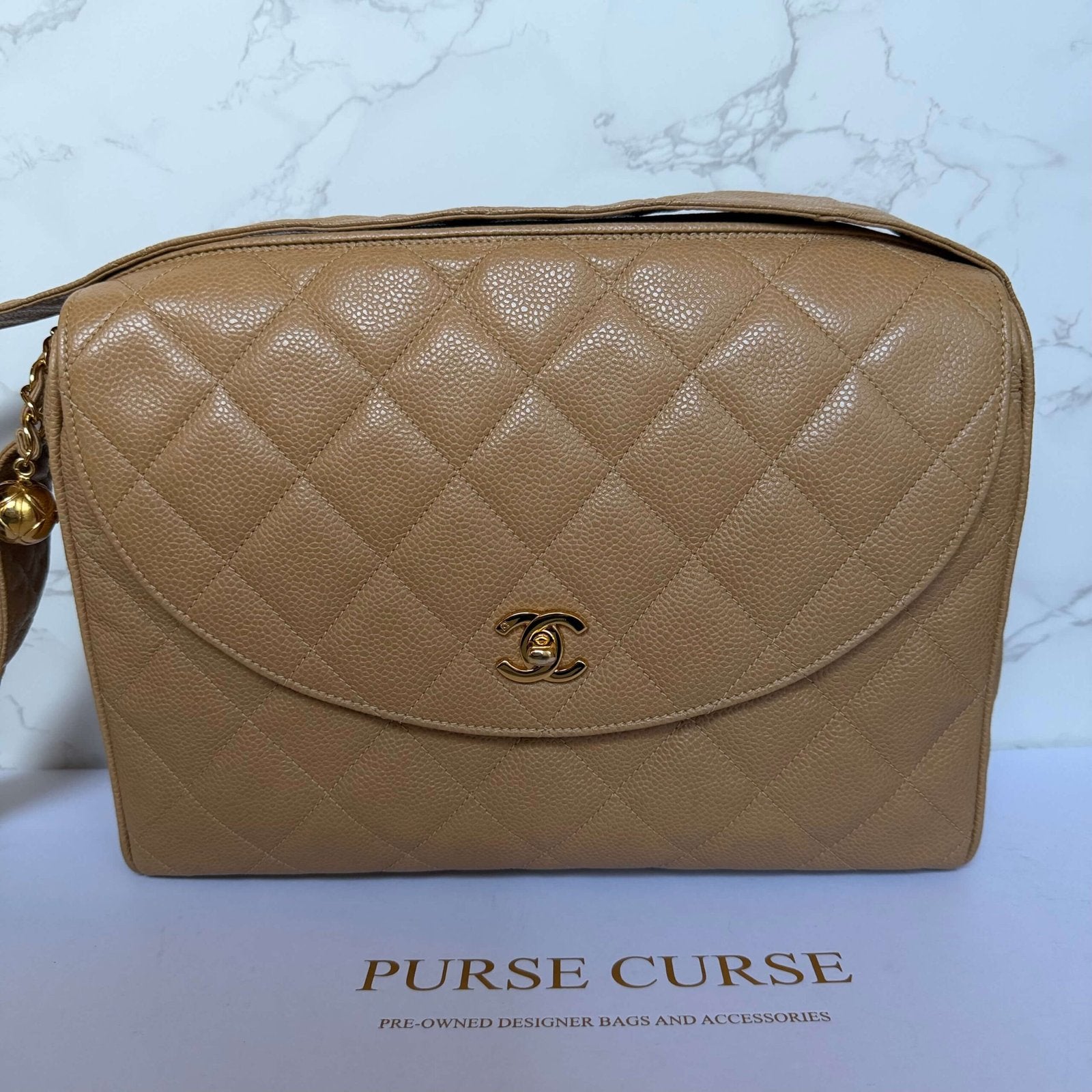 Chanel camera bag caviar leather beige
