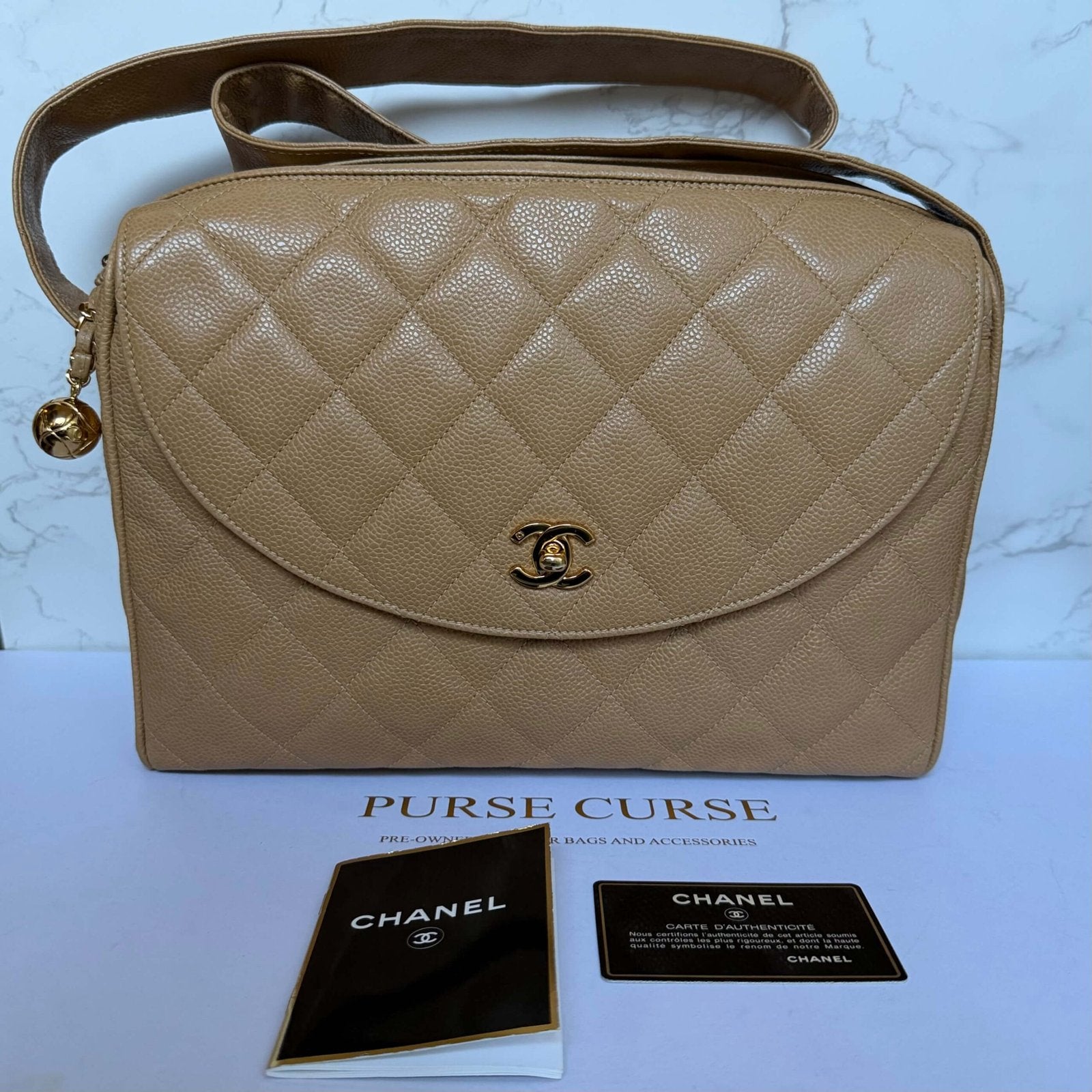 Chanel cc caviar camera bag beige 24k goldplated hardware