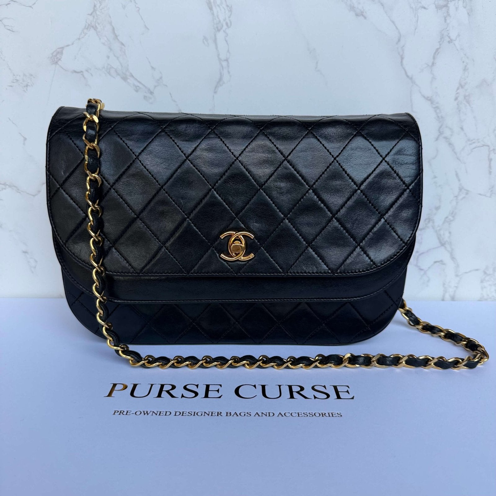 Chanel half moon double flap zwart lamsleer - pre-owned