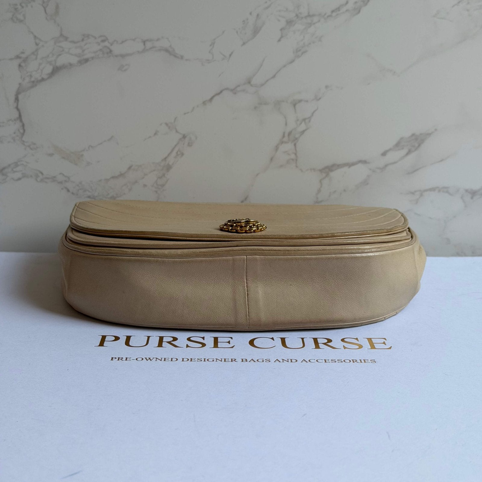 Chanel halfmoon single flap bag beige