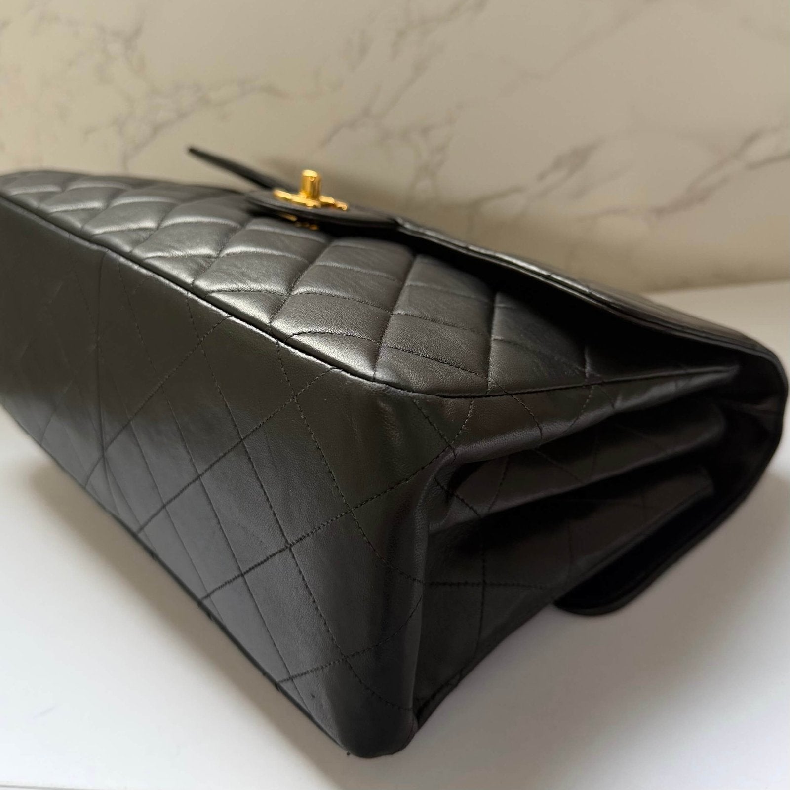 Chanel jumbo vintage black lambskin double sided CC turnlock