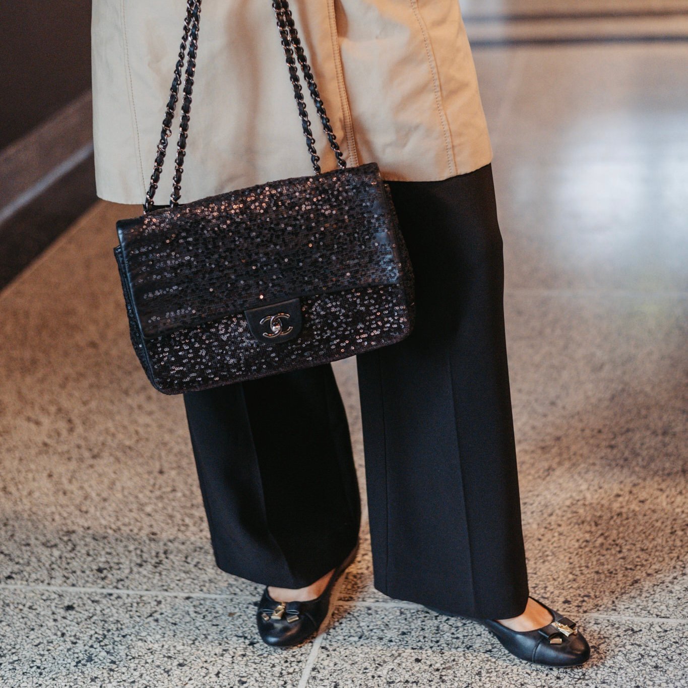 Chanel jumbo zwart gliter