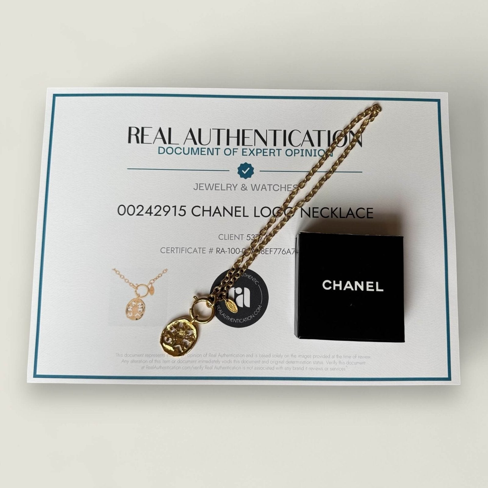 Chanel ketting met Real Authentication certificaat en origineel doosje